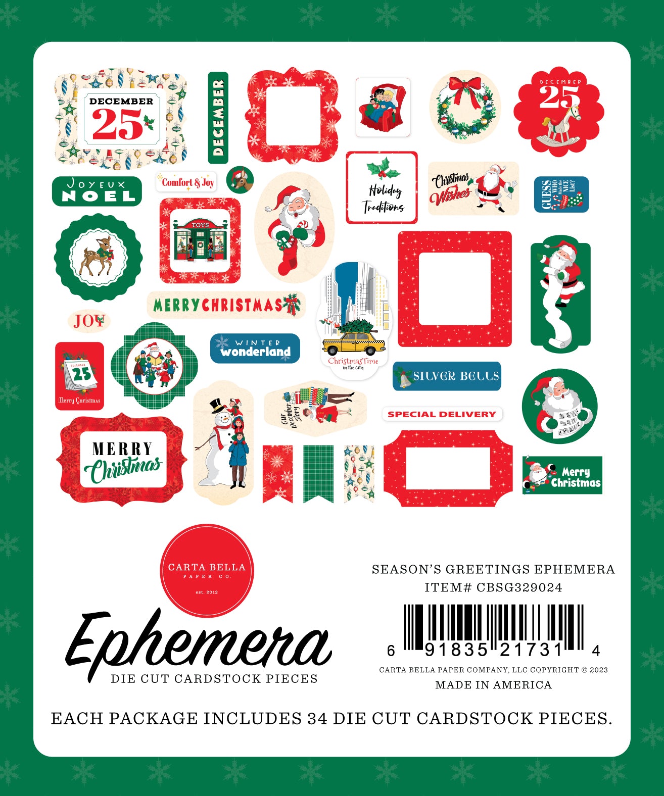 Season's Greetings Collection 4x8 Scrapbook Ephemera by Carta Bella