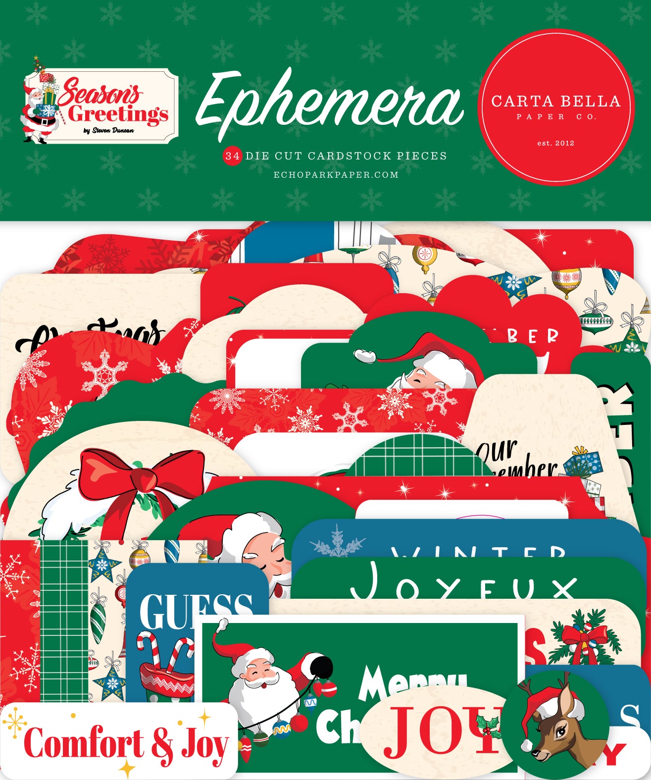Season's Greetings Collection 4 x 8 Scrapbook Ephemera by Carta Bella