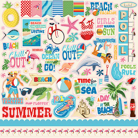 Summer Splash Collection 12 x 12 Scrapbook Sticker Sheet by Carta Bella