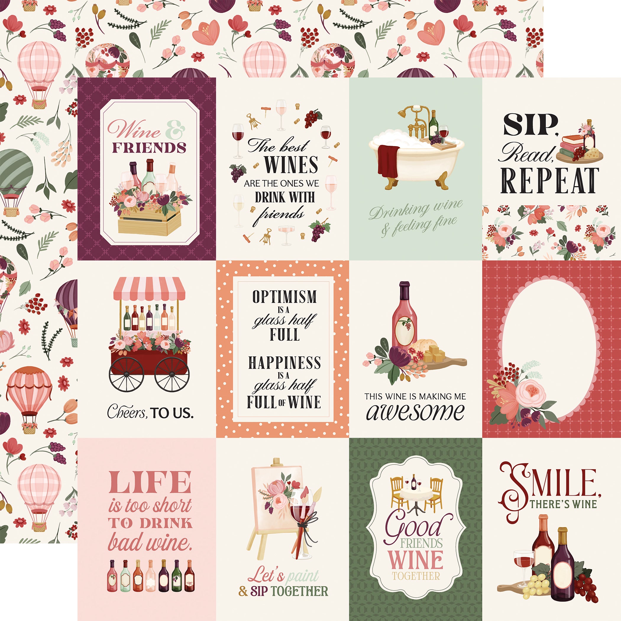 Wine Scrapbook Paper & Sticker Collection Kit by Carta Bella - 13 Pieces