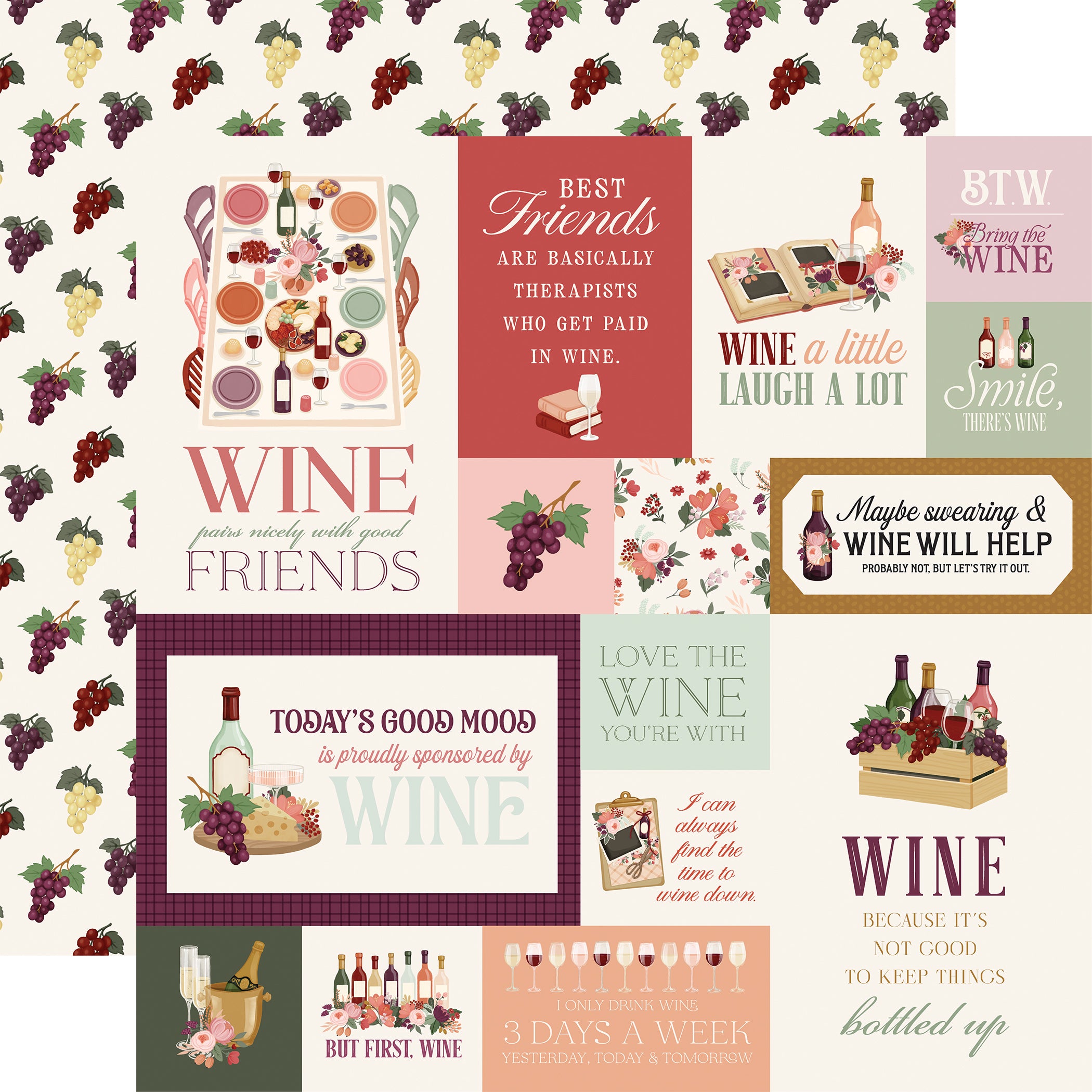 Wine Scrapbook Paper & Sticker Collection Kit by Carta Bella - 13 Pieces