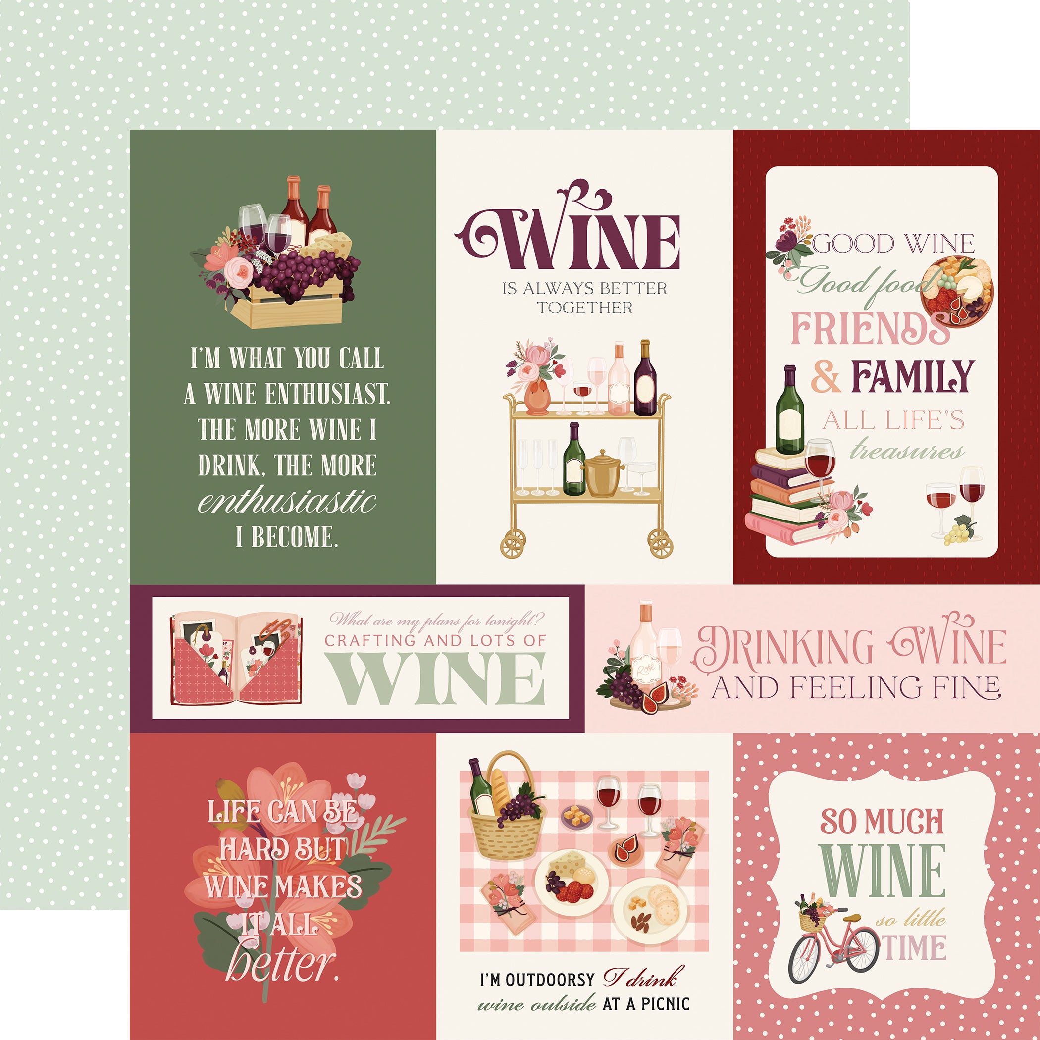 Wine Scrapbook Paper & Sticker Collection Kit by Carta Bella - 13 Pieces