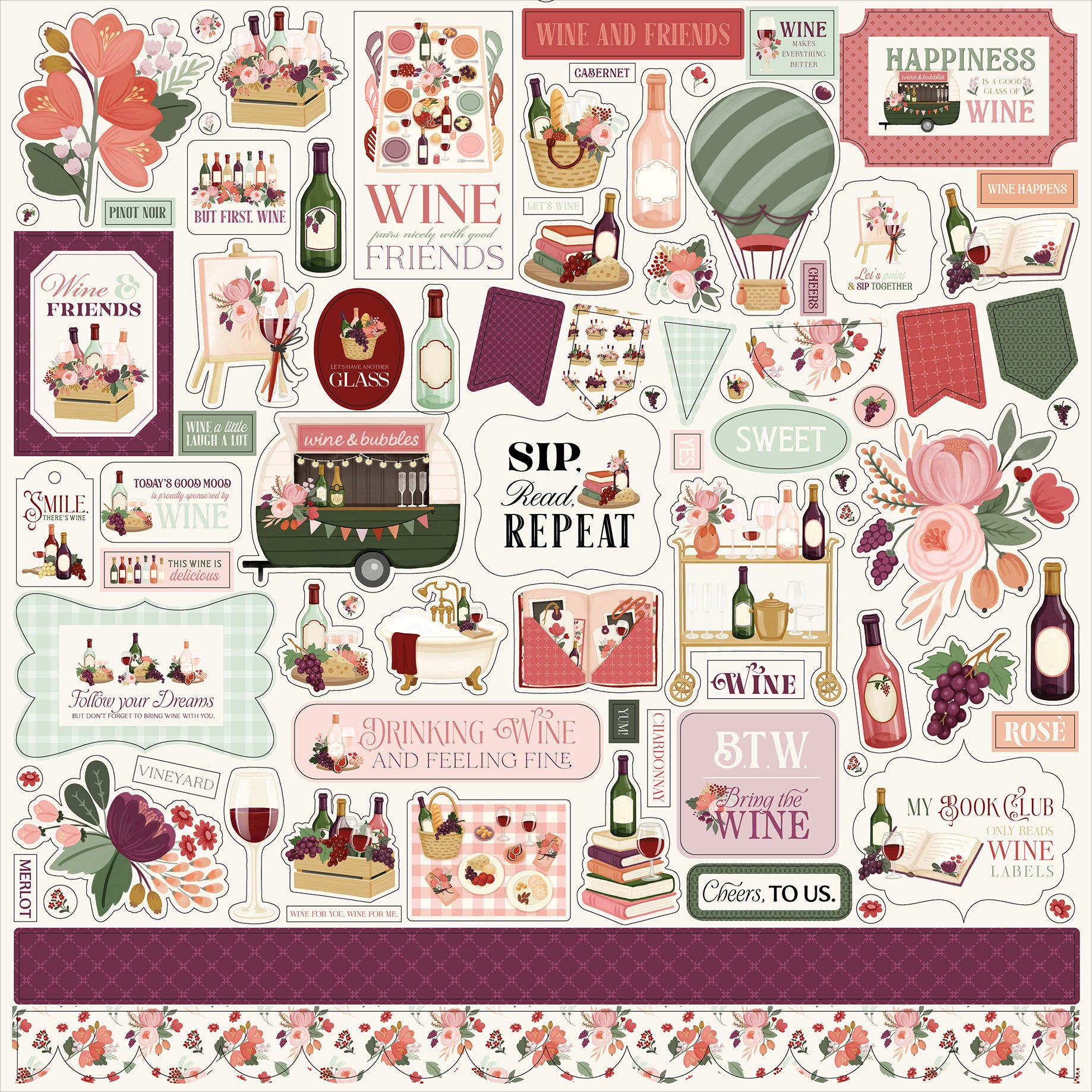 Wine Scrapbook Paper & Sticker Collection Kit by Carta Bella - 13 Pieces