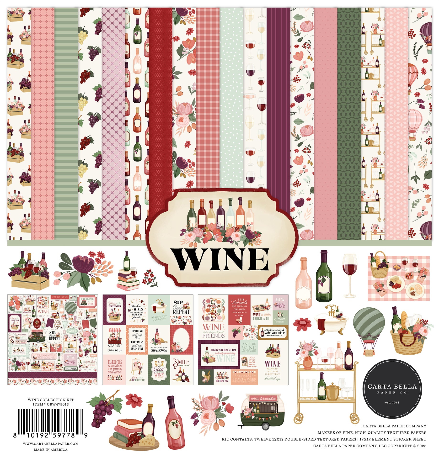 Wine Scrapbook Paper & Sticker Collection Kit by Carta Bella - 13 Pieces