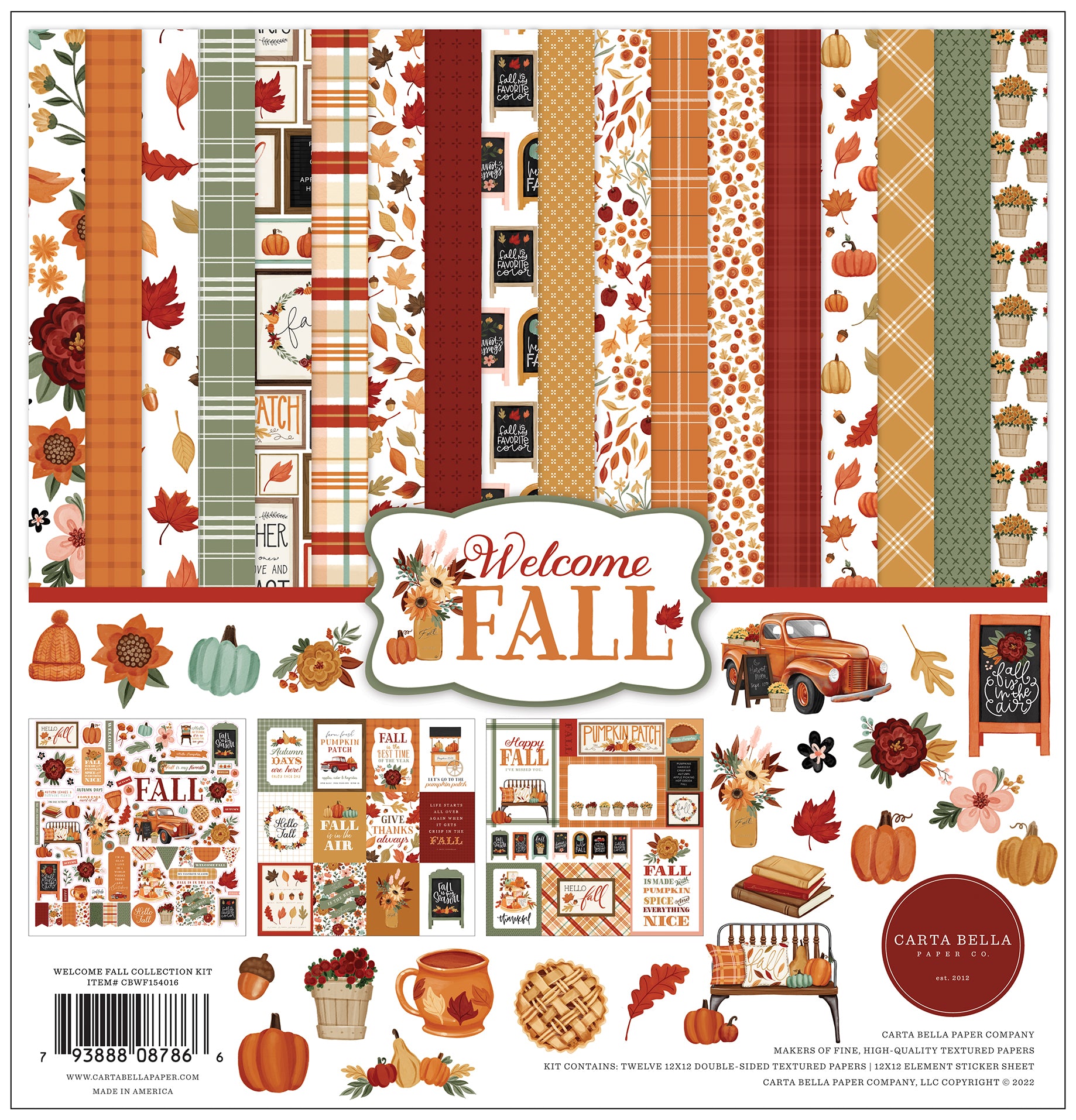 Welcome Fall Collection 12 x 12 Double-Sided Scrapbook Paper & Sticker Kit by Carta Bella