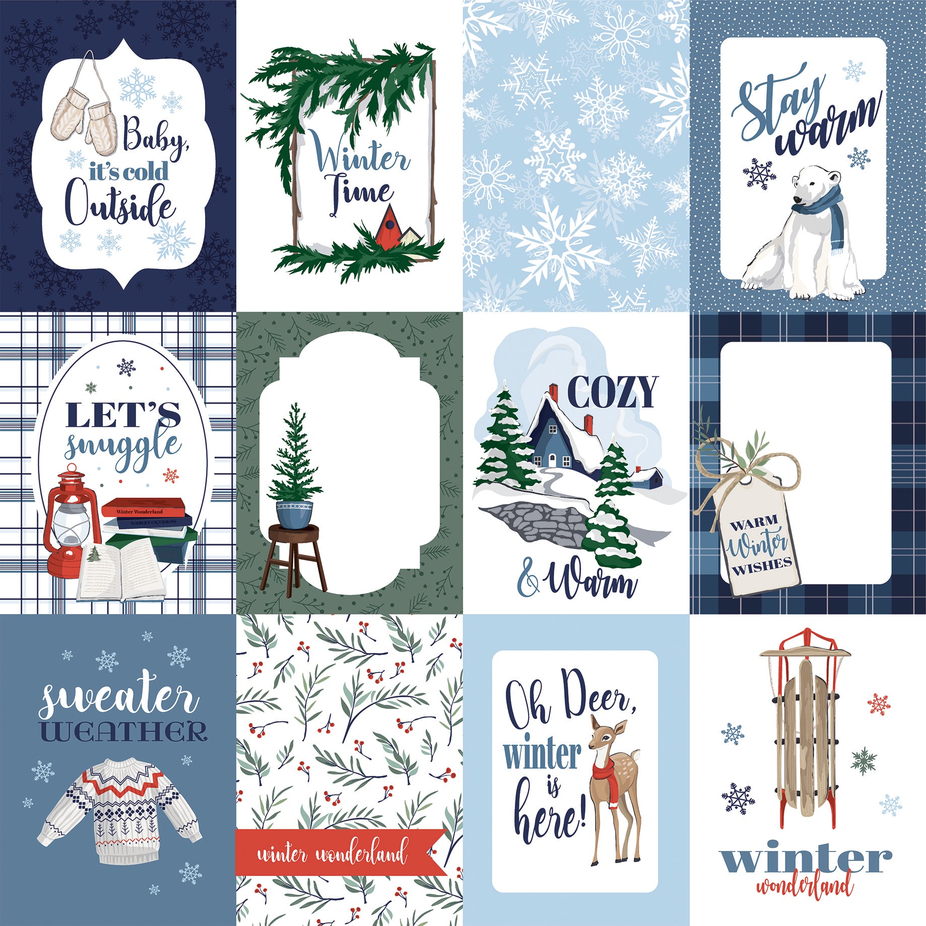 Wintertime Collection 3x4 Journaling Cards 12 x 12 Double-Sided Scrapbook Paper by Carta Bella