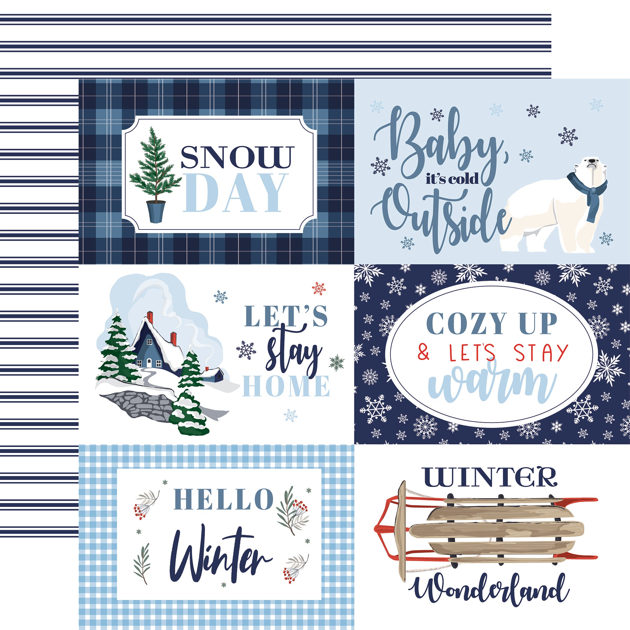 Wintertime Collection 6x4 Journaling Cards 12 x 12 Double-Sided Scrapbook Paper by Carta Bella