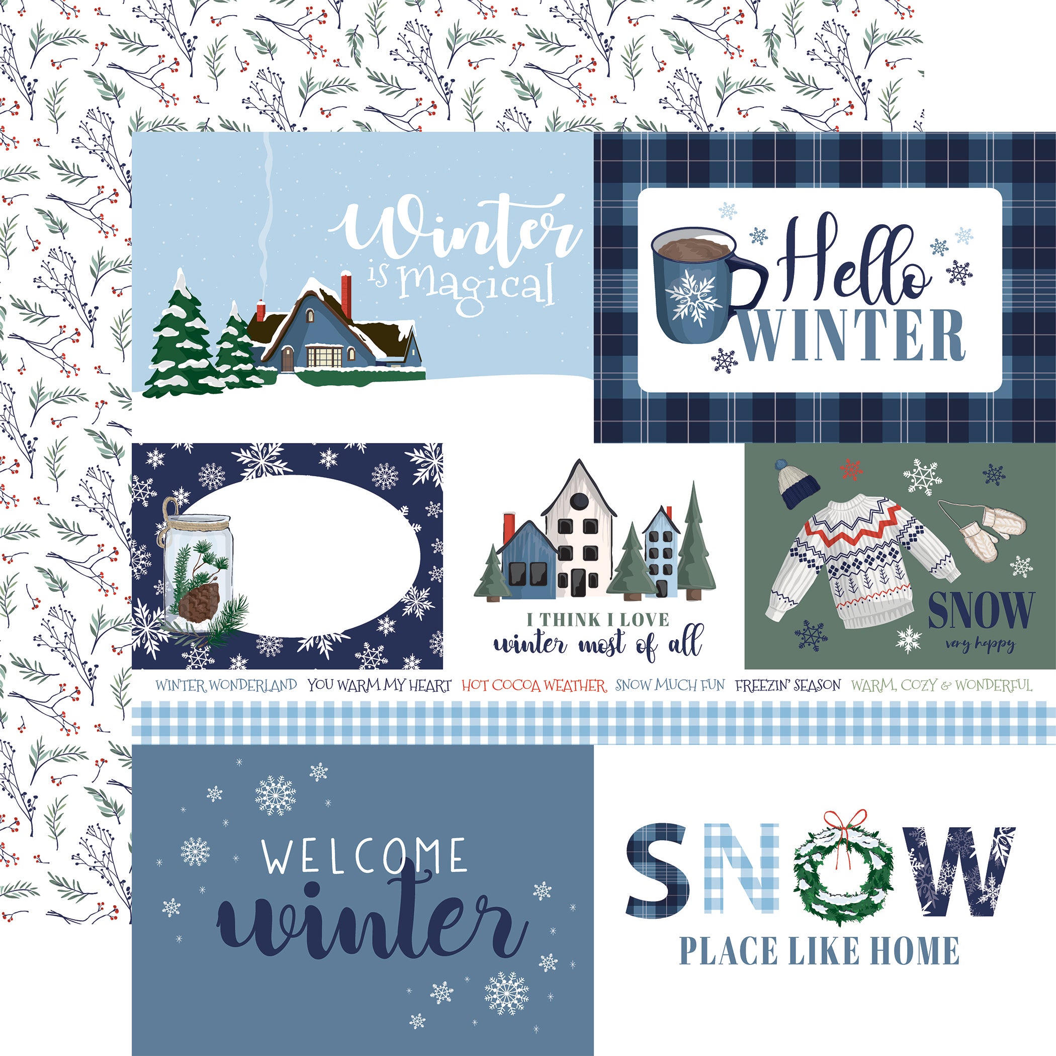 Wintertime Collection Multi Journaling Cards 12 x 12 Double-Sided Scrapbook Paper by Carta Bella