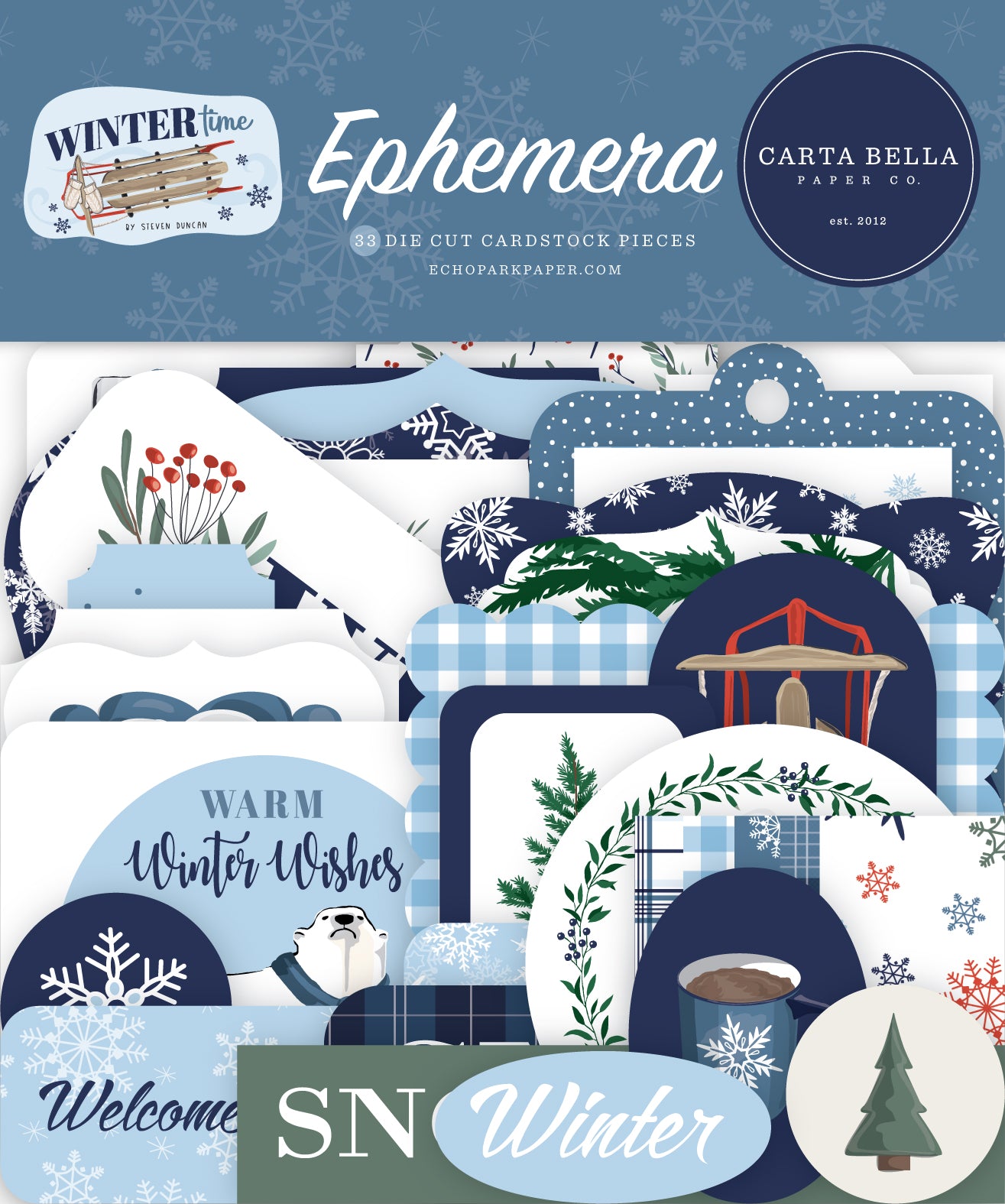 Wintertime Collection 5 x 5 Scrapbook Ephemera by Carta Bella