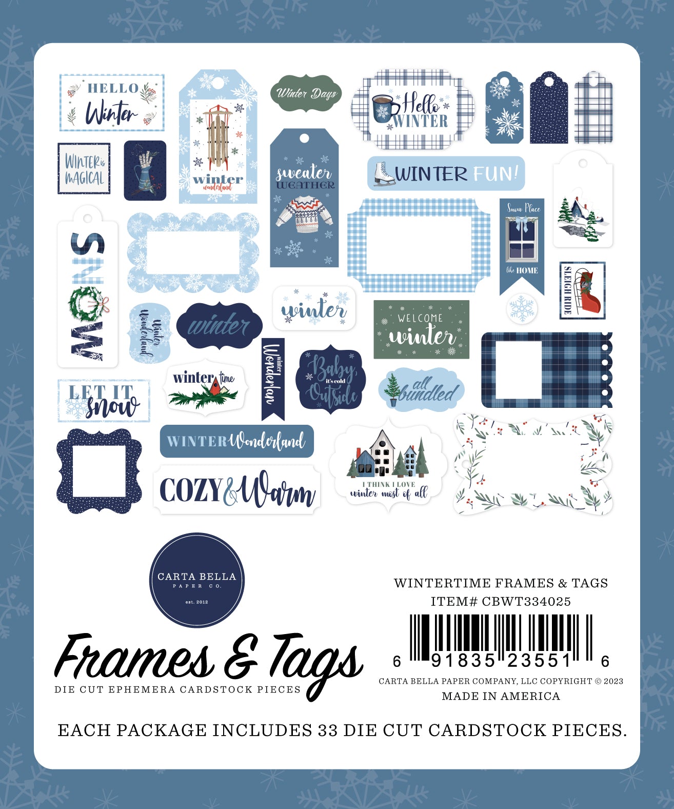 Wintertime Collection 5 x 5 Scrapbook Frames & Tags by Carta Bella