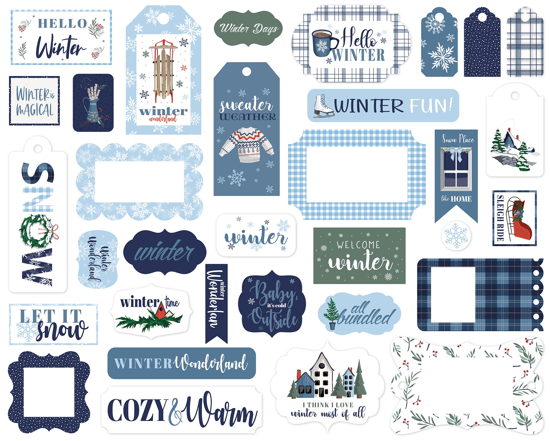 Wintertime Collection 5 x 5 Scrapbook Frames & Tags by Carta Bella