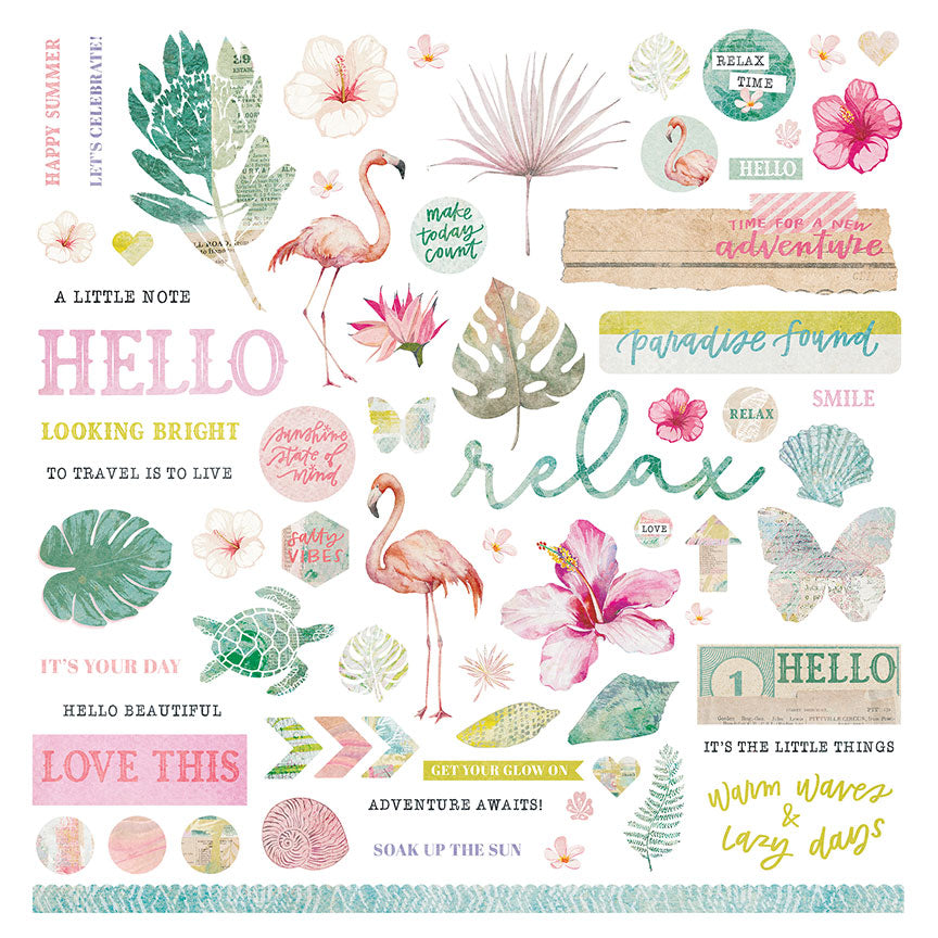 Coco Paradise Collection 12 x 12 Scrapbook Sticker Sheet by Photo Play Paper