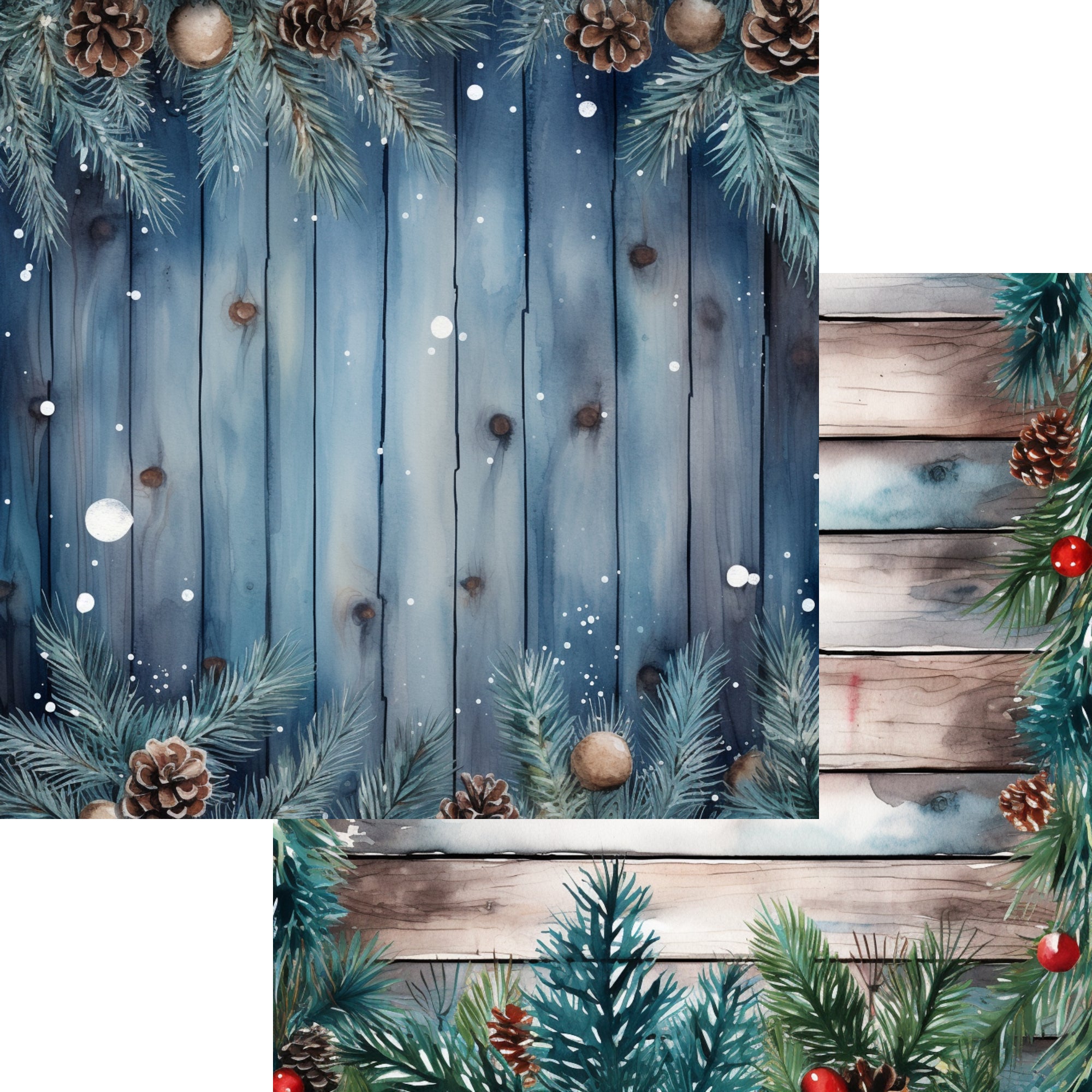 Country Christmas Watercolor Collection Pine Cones 12 x 12 Double-Sided Scrapbook Paper by SSC Designs