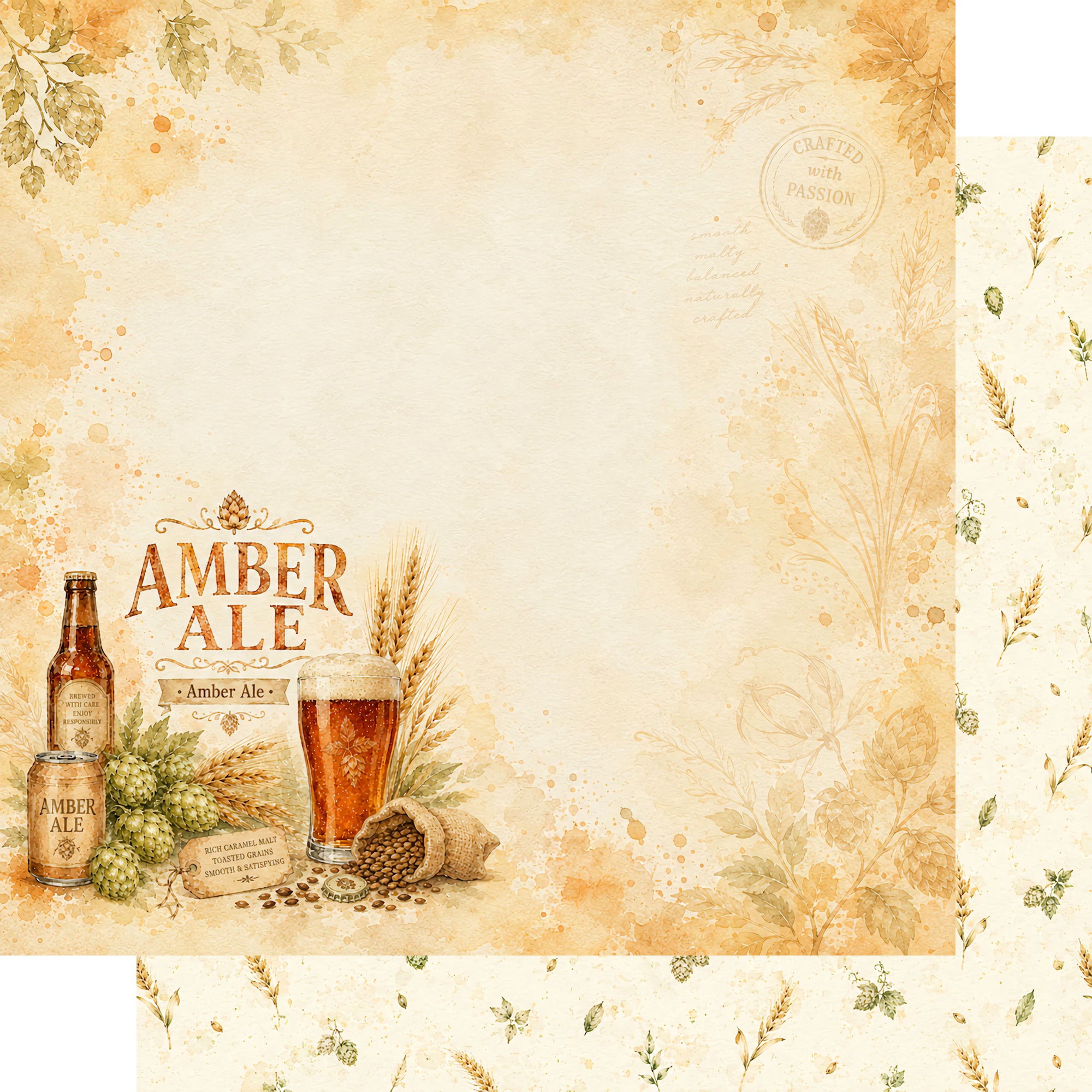 Craft Beer Collection Amber Ale 12 x 12 Double-Sided Scrapbook Paper by SSC Designs