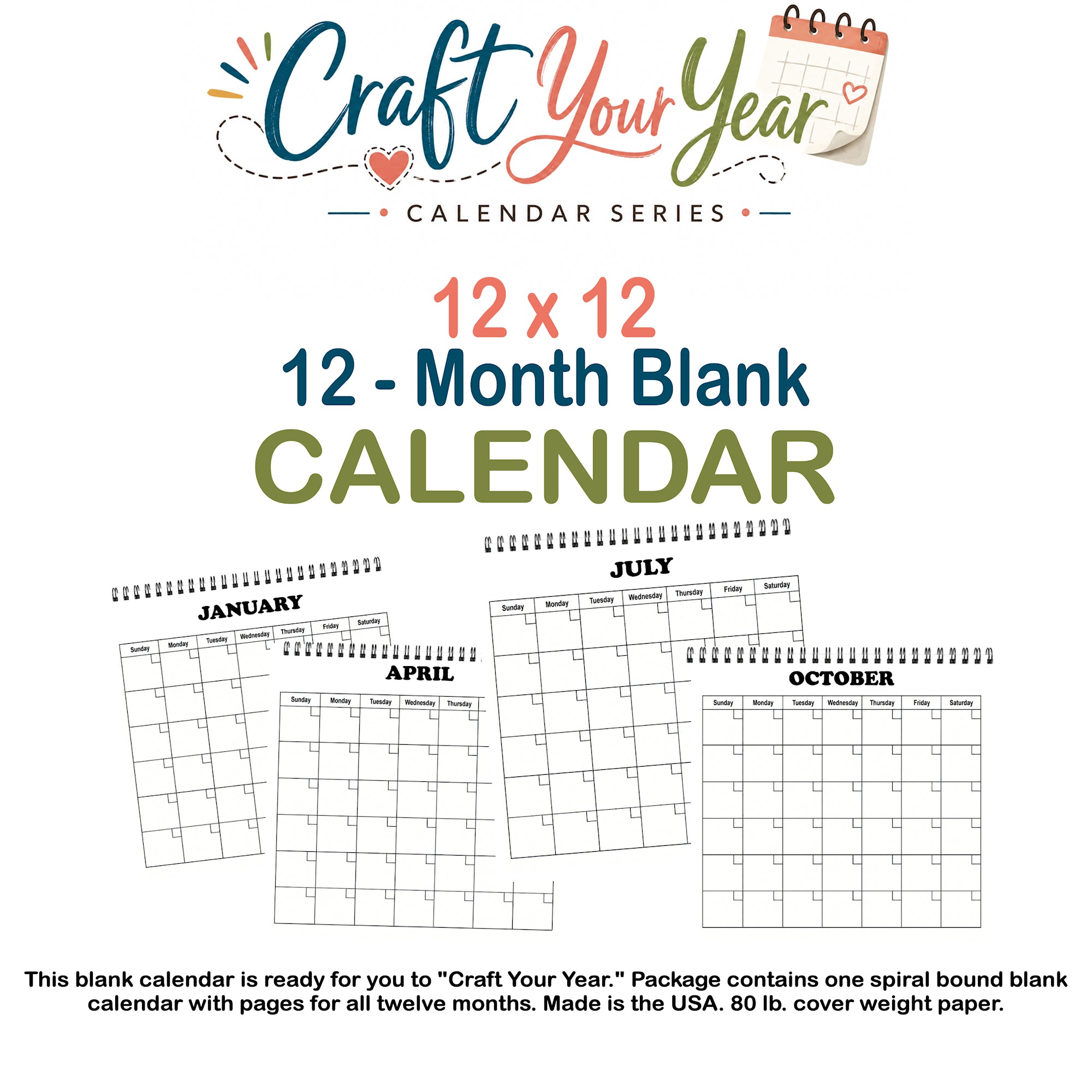 Craft Your Year Calendar Series 12-Month 12 x 12 Blank Calendar by SSC Designs