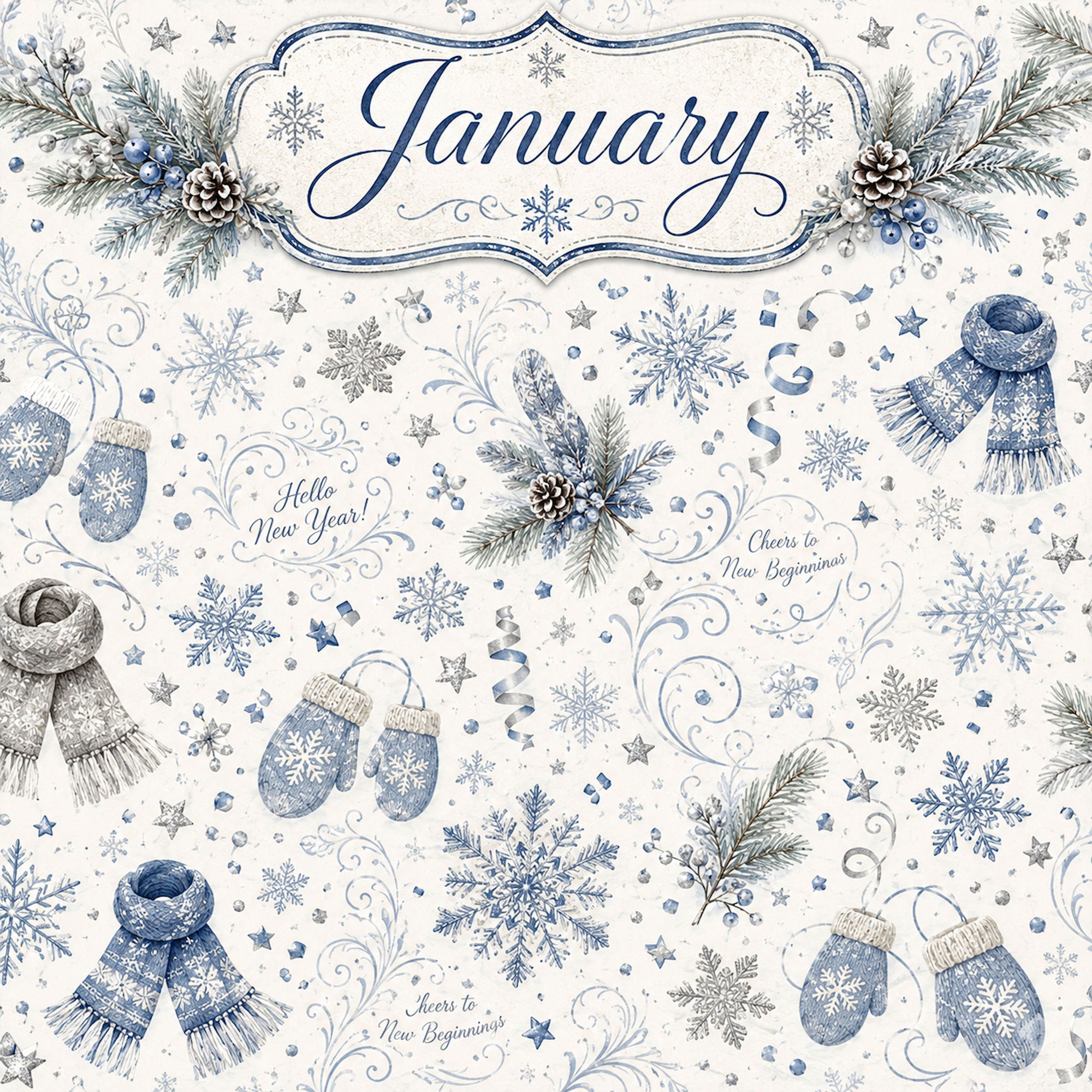 Creative Calendar Collection January 12x12 Double-Sided Scrapbook Paper by SSC Designs