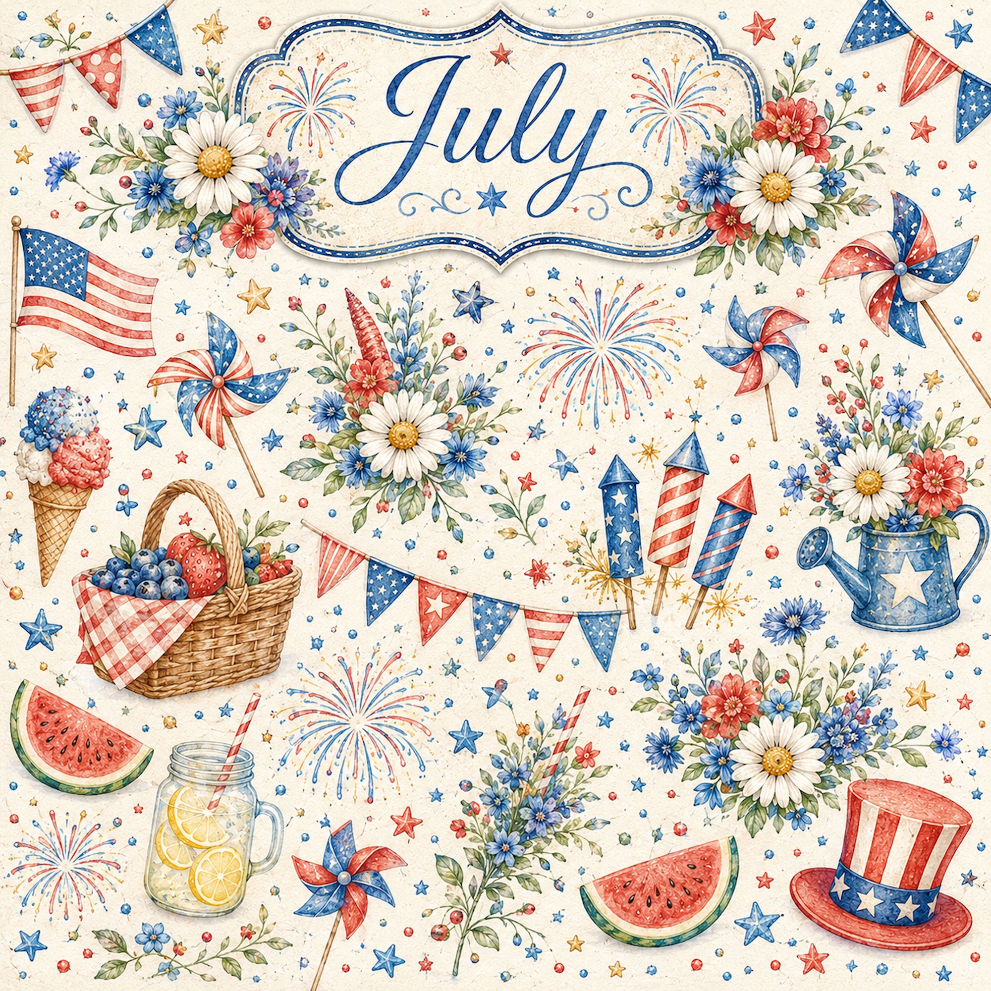 Creative Calendar Collection July 12x12 Double-Sided Scrapbook Paper by SSC Designs