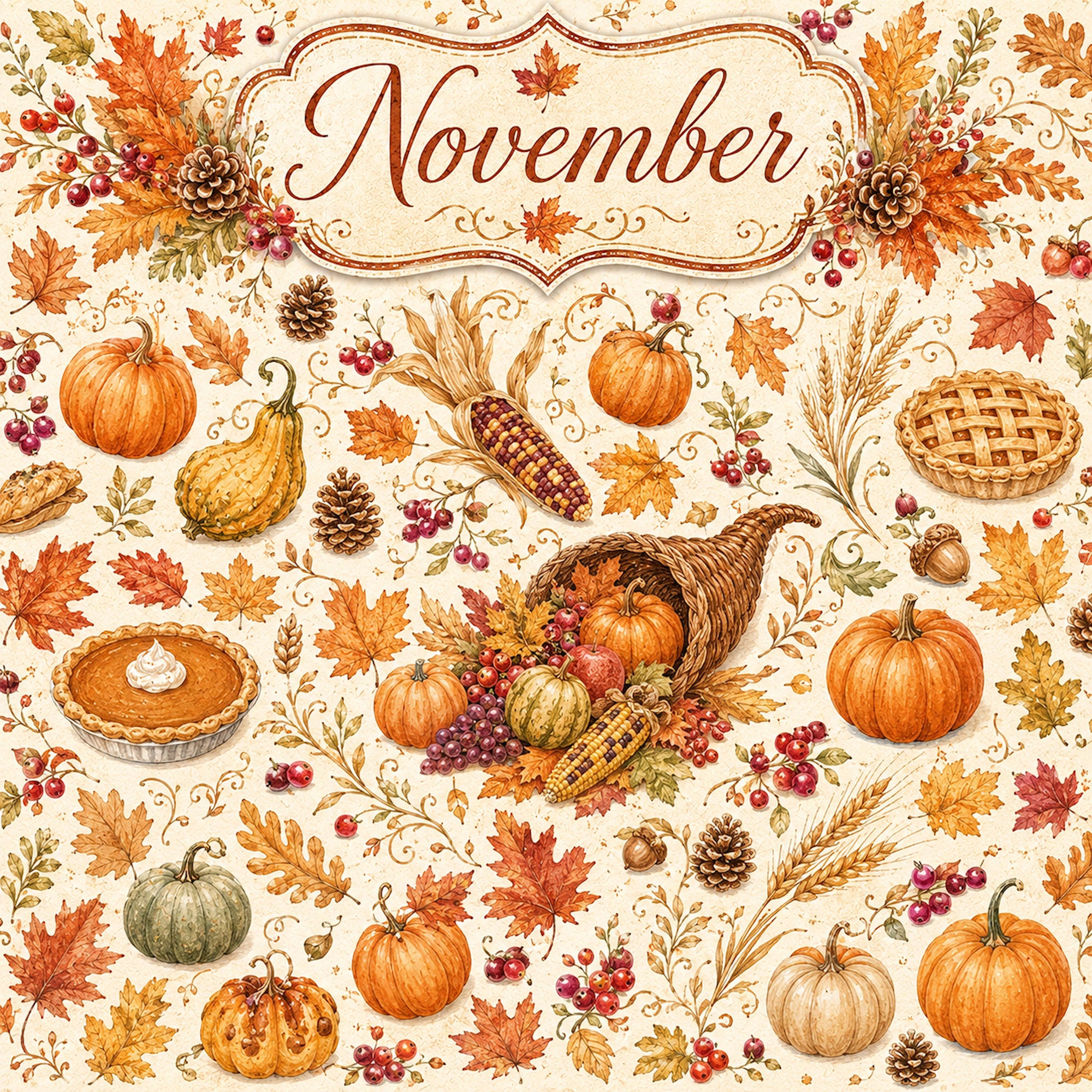 Creative Calendar Collection November 12x12 Double-Sided Scrapbook Paper by SSC Designs