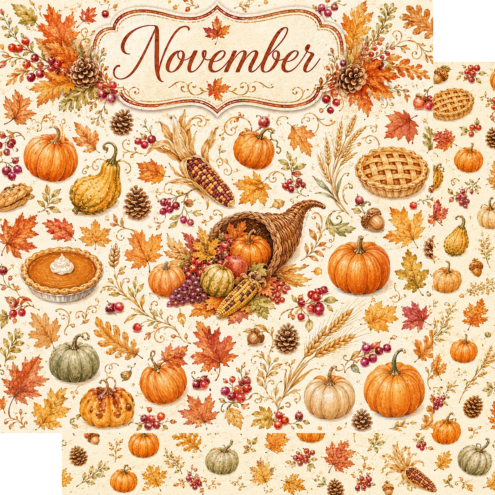 Creative Calendar Collection November 12x12 Double-Sided Scrapbook Paper by SSC Designs