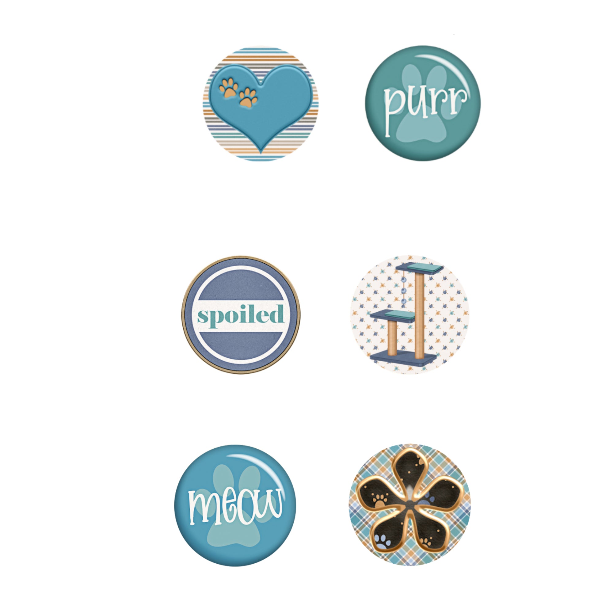 Cat Lover Collection Button Bubbles 1" Self-Adhesive Scrapbook Embellishments by MH Flair & More