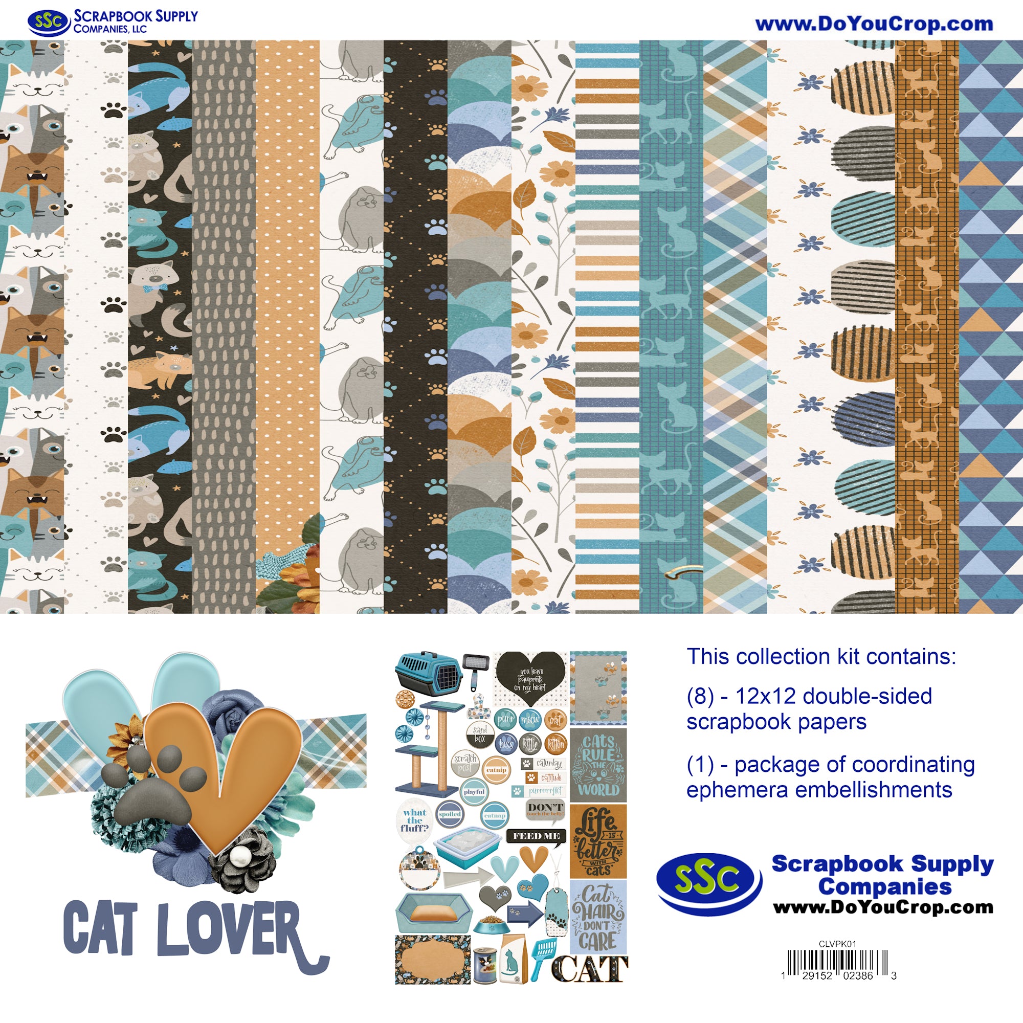 Cat Lover 12 x 12 Scrapbook Paper & Embellishment Kit by SSC Designs