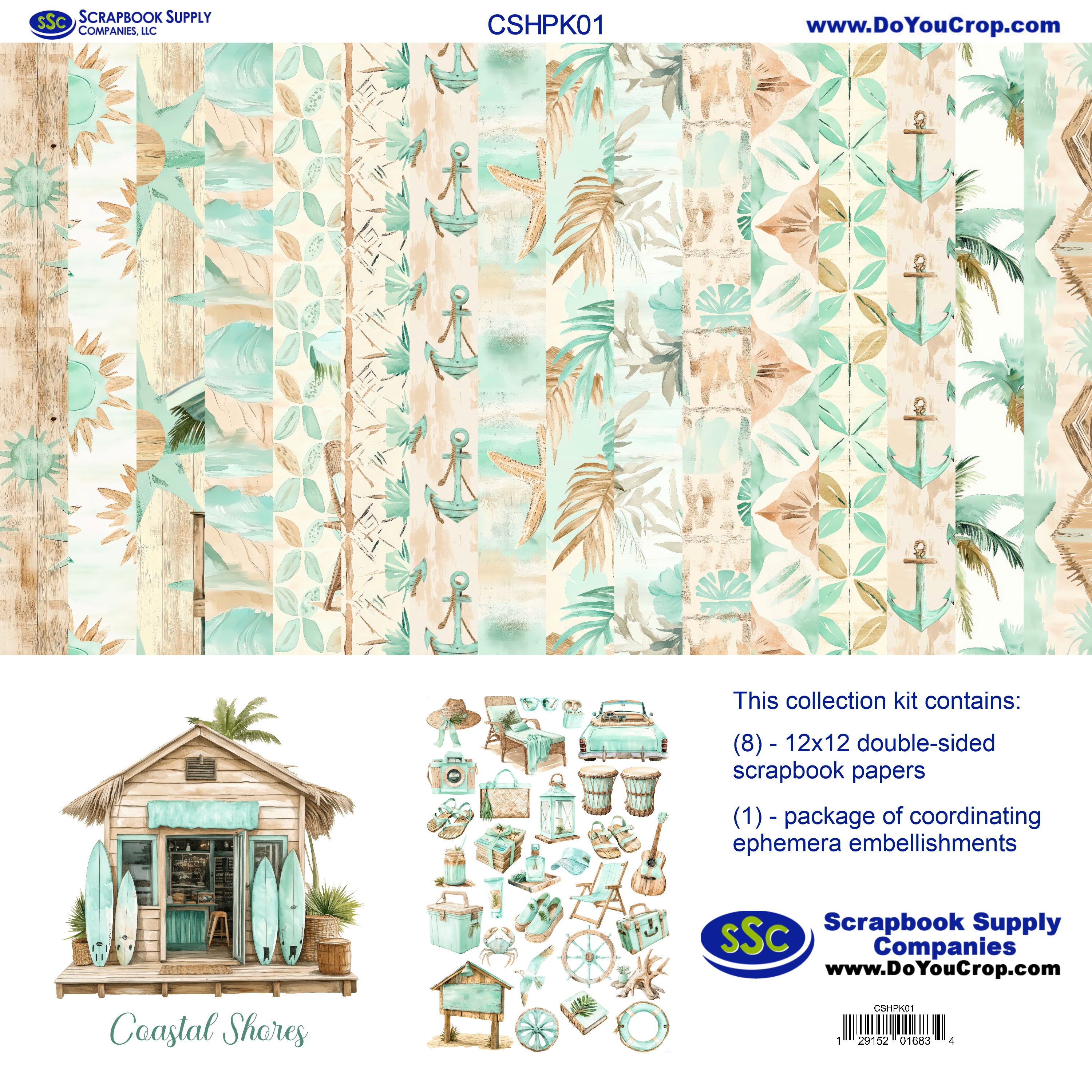Coastal Shores 12 x 12 Scrapbook Paper & Embellishment Kit by SSC Designs