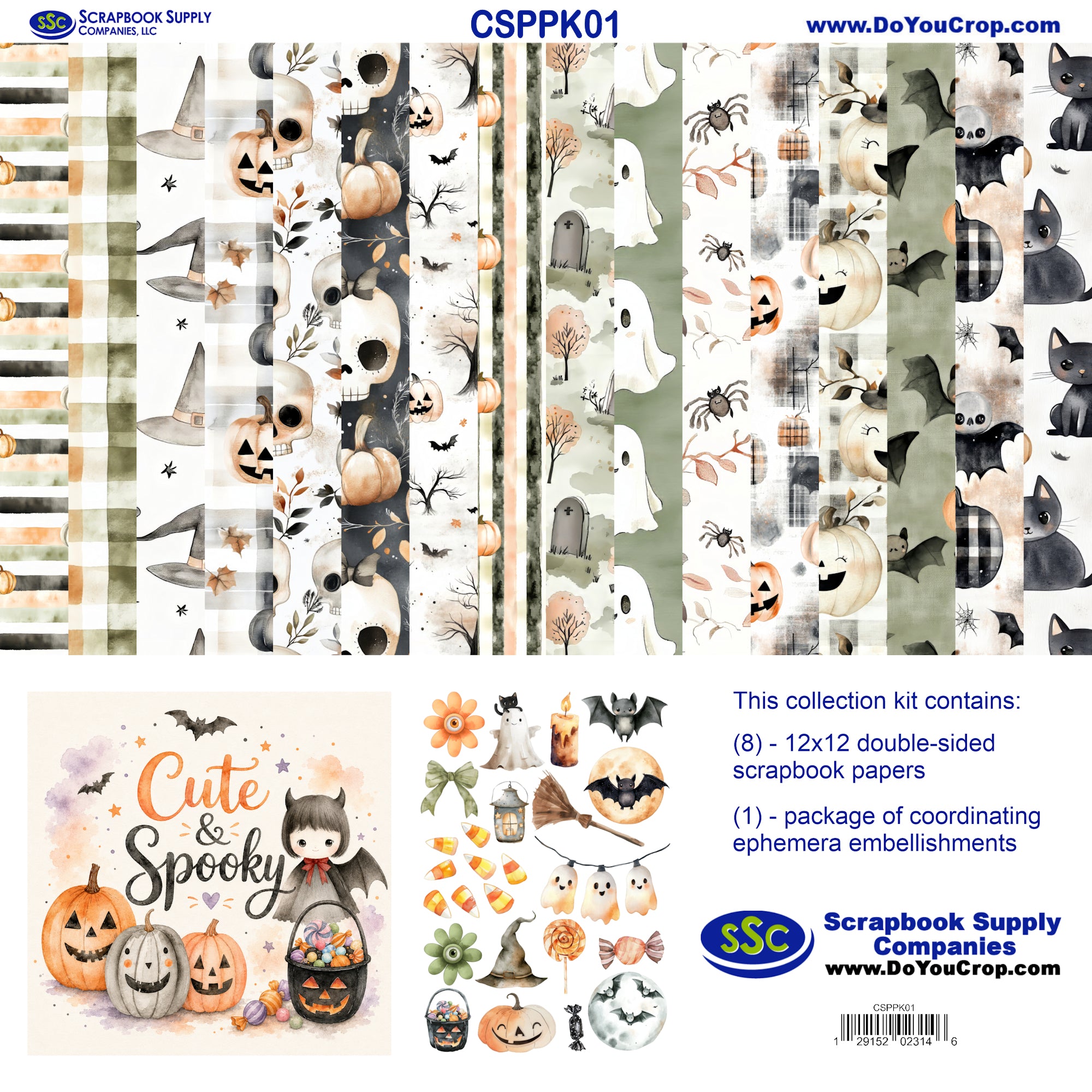 Cute & Spooky 12 x 12 Scrapbook Paper & Embellishment Kit by SSC Designs