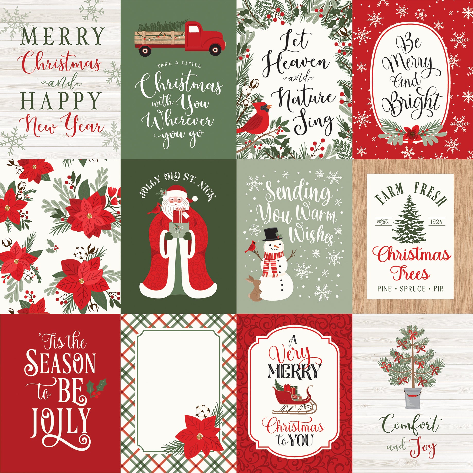 Christmas Time Collection 3x4 Journaling Cards 12 x 12 Double-Sided Scrapbook Paper by Echo Park Paper