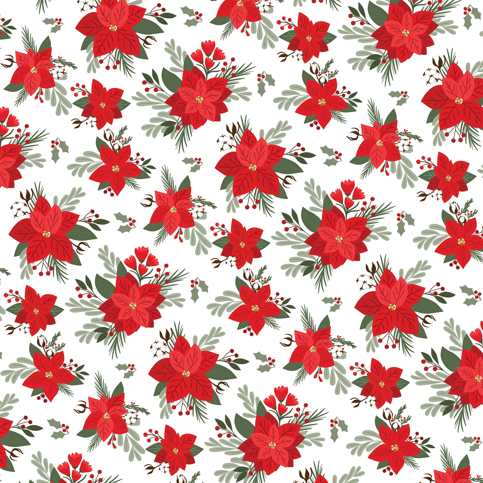 Christmas Time Collection Festive Floral 12 x 12 Double-Sided Scrapbook Paper by Echo Park Paper