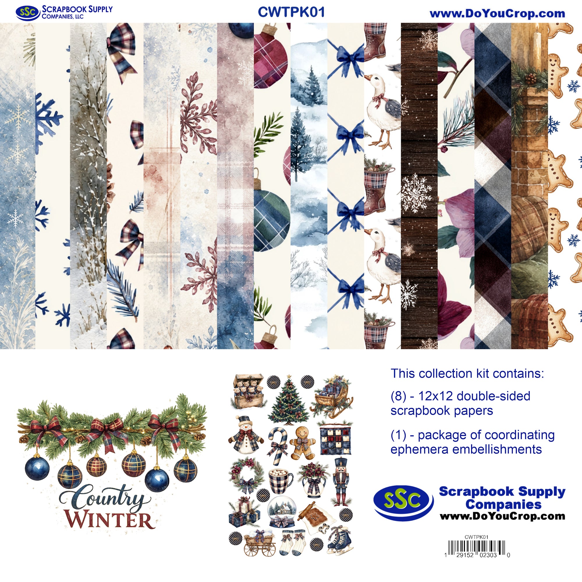 Country Winter 12 x 12 Scrapbook Paper & Embellishment Kit by SSC Designs