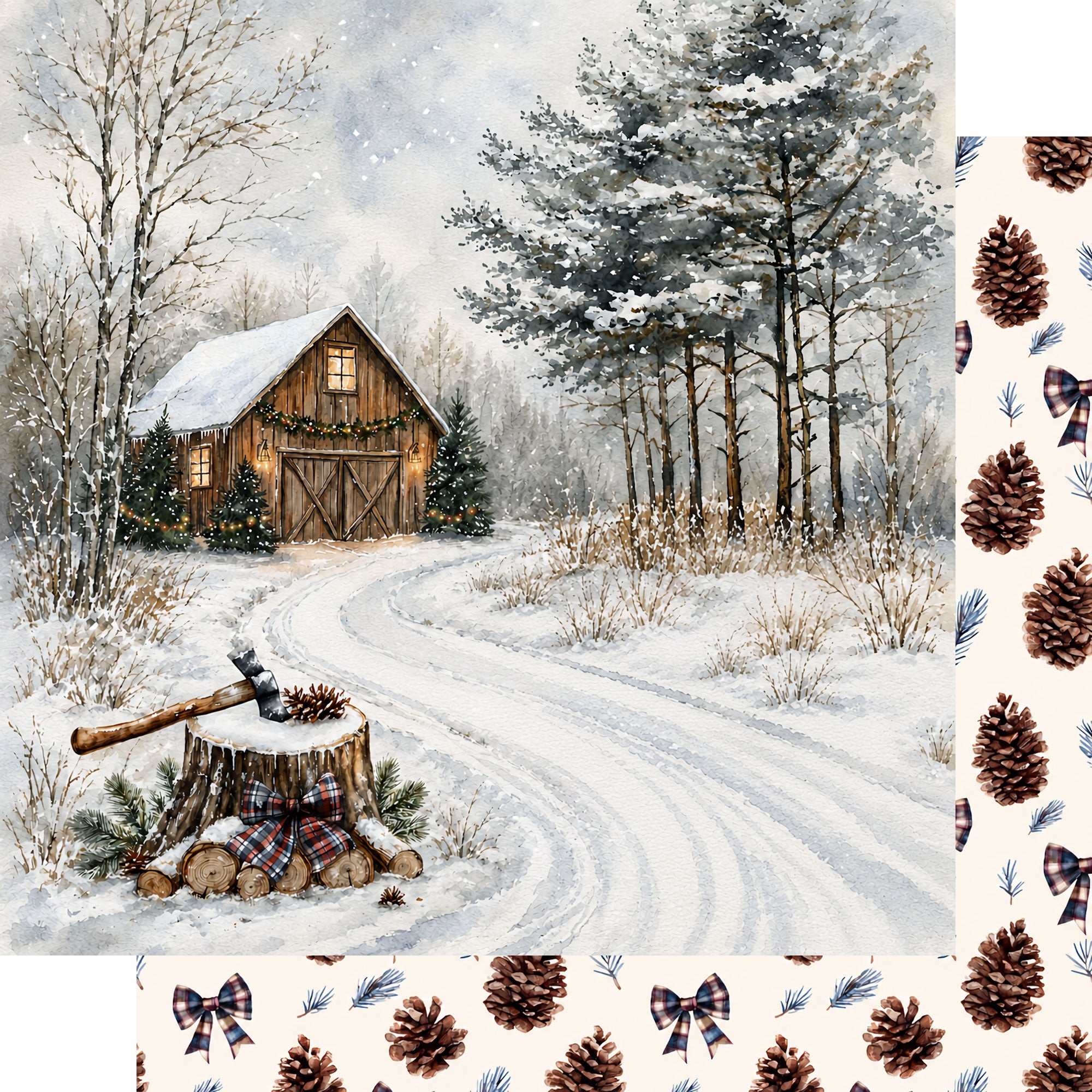 Country Winter Collection Cabin in the Snow 12 x 12 Double-Sided Scrapbook Paper by SSC Designs