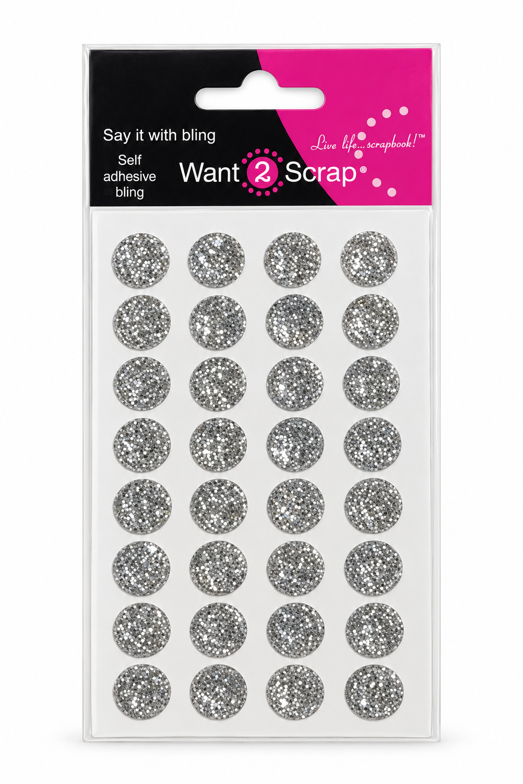Say It With Bling Collection 10mm Slick Silver Iced Diamonds by Want 2 Scrap - 32 Pieces