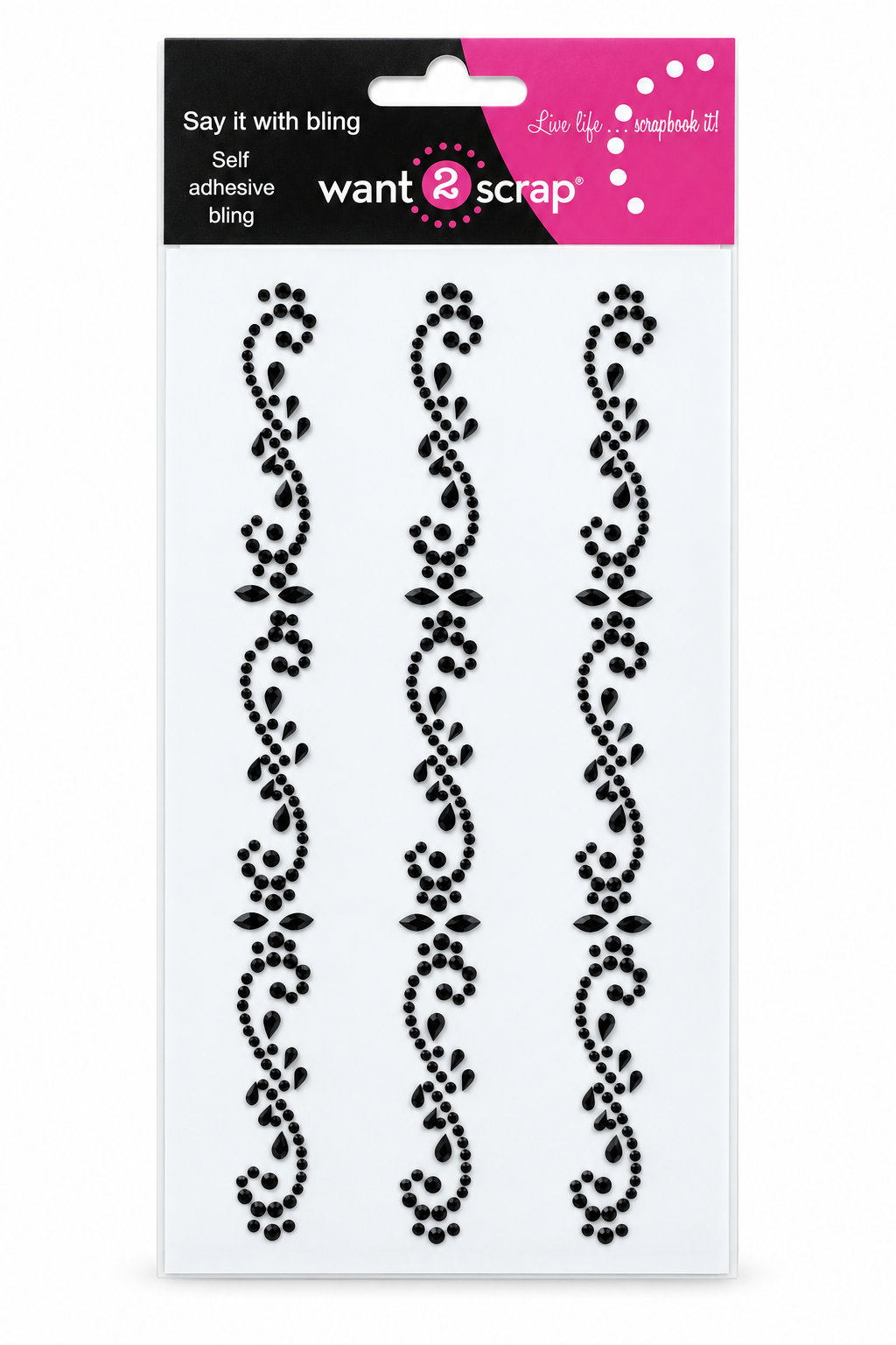 Say It With Bling Collection Black Rhinestone Mini Frills Swirls Self-Adhesive Scrapbook Bling by Want 2 Scrap