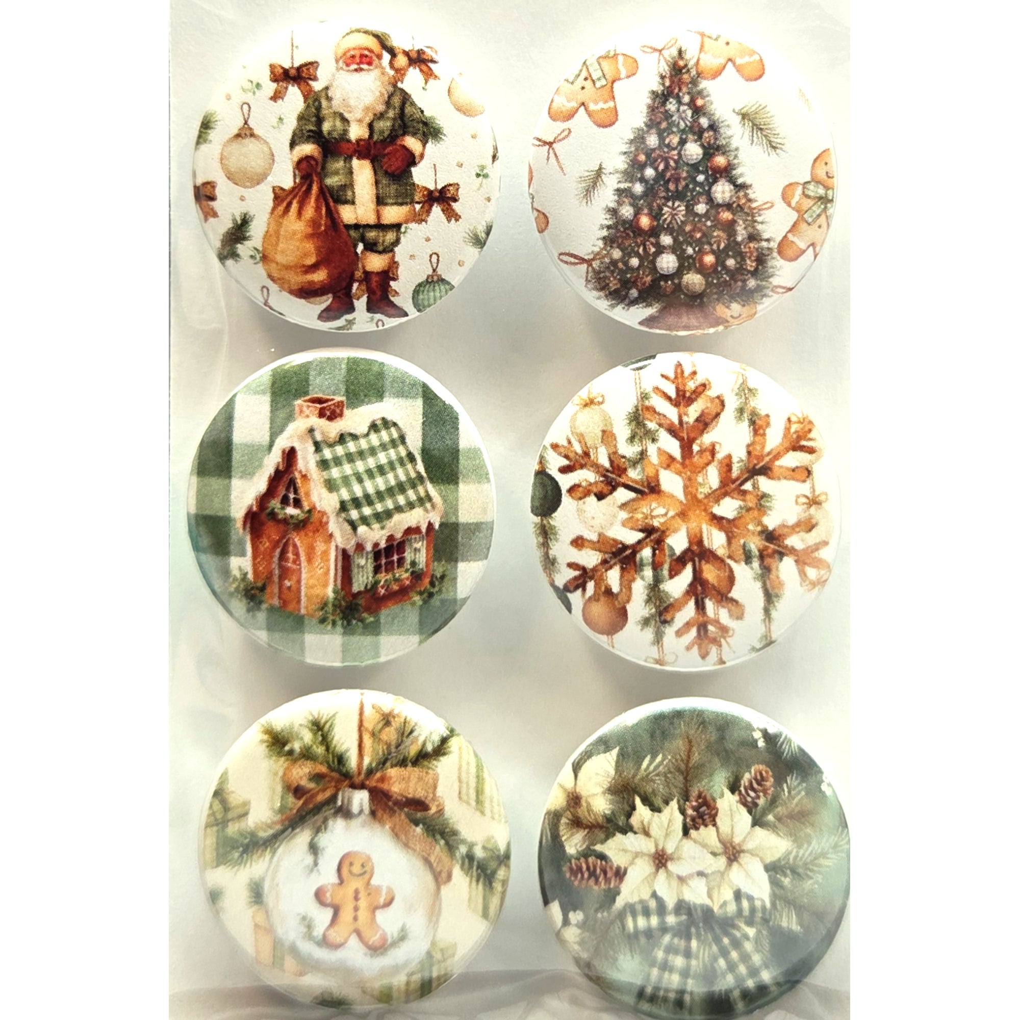 Evergreen Christmas Collection Button Bubbles 1" Self-Adhesive Scrapbook Embellishments by MH Flair & More