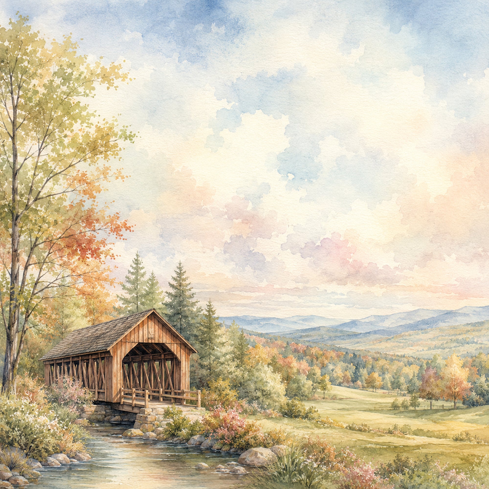 Covered Wooden Bridges 12 x 12 Double-Sided Scrapbook Paper by SSC Designs