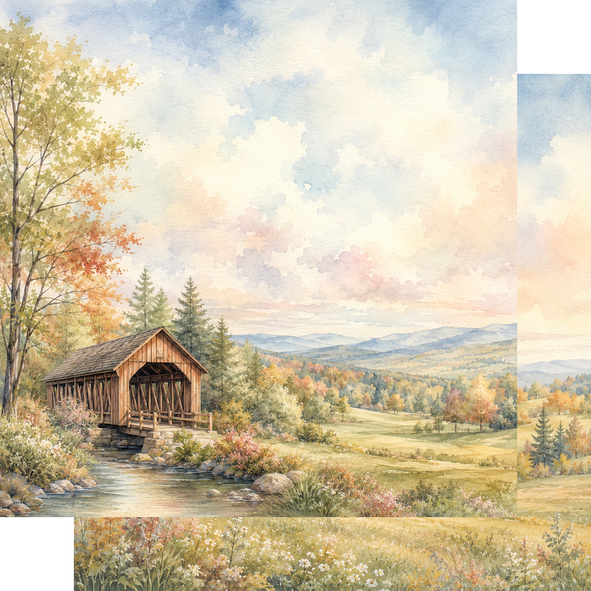 Covered Wooden Bridges 12 x 12 Double-Sided Scrapbook Paper by SSC Designs