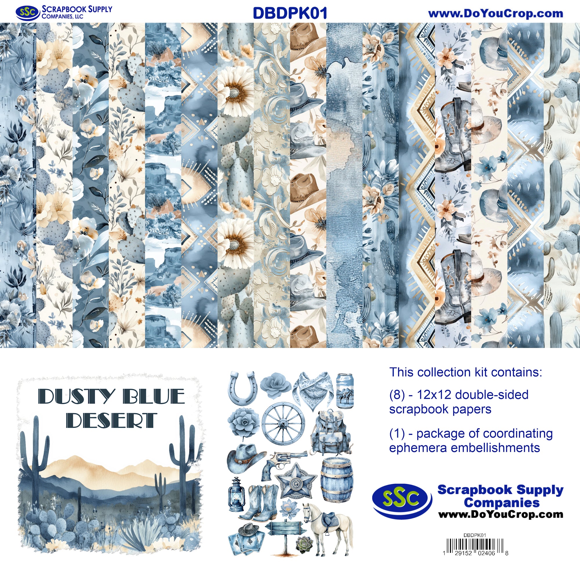 Dusty Blue Desert 12 x 12 Scrapbook Paper & Embellishment Kit by SSC Designs
