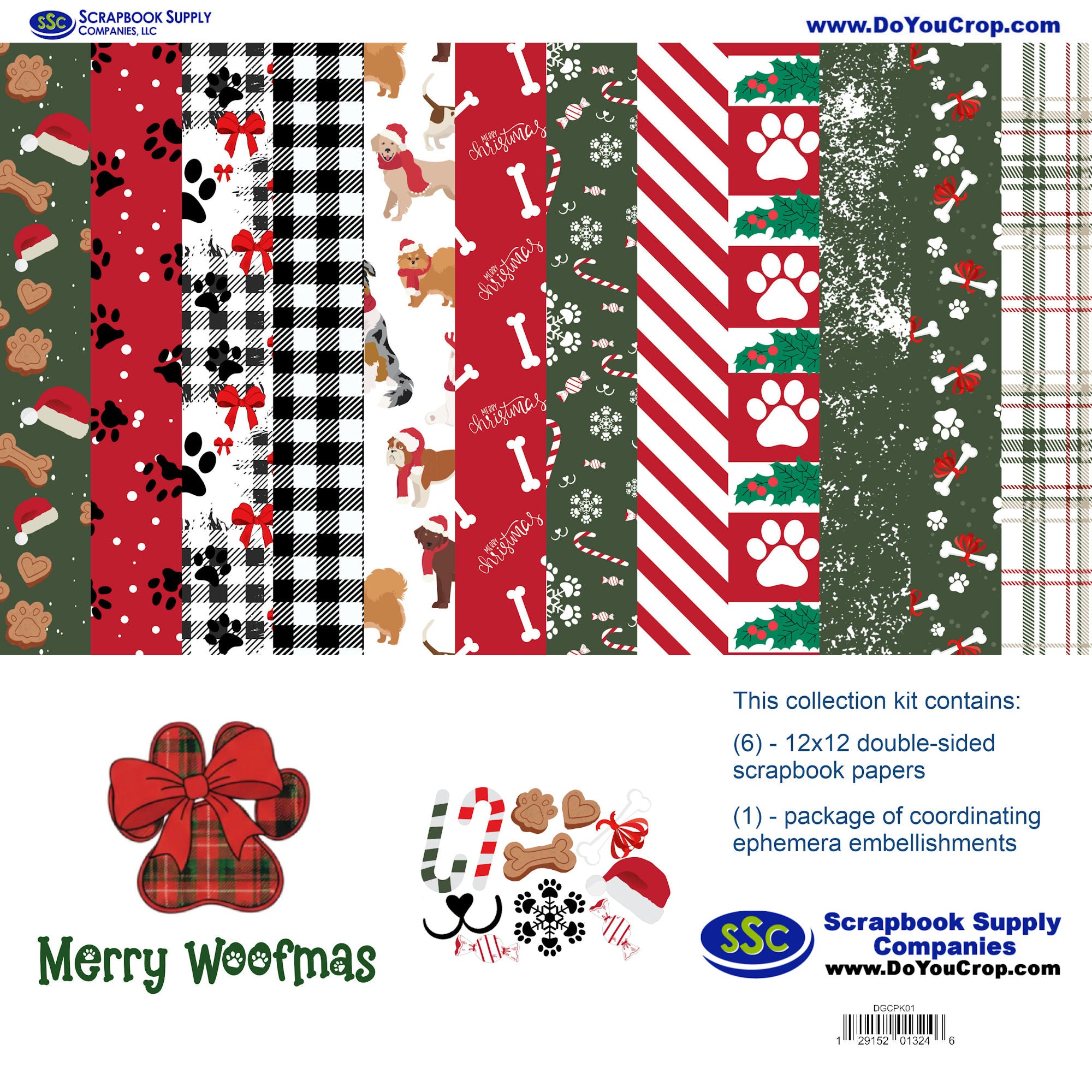 Merry Woofmas 12 x 12 Scrapbook Paper & Embellishment Kit by SSC Designs