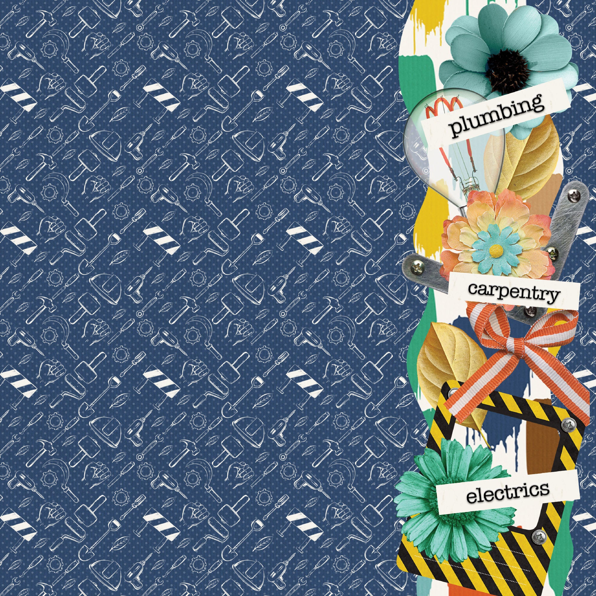 Home Improvement Collection Tool Time 12 x 12 Double-Sided Scrapbook Paper by SSC Designs