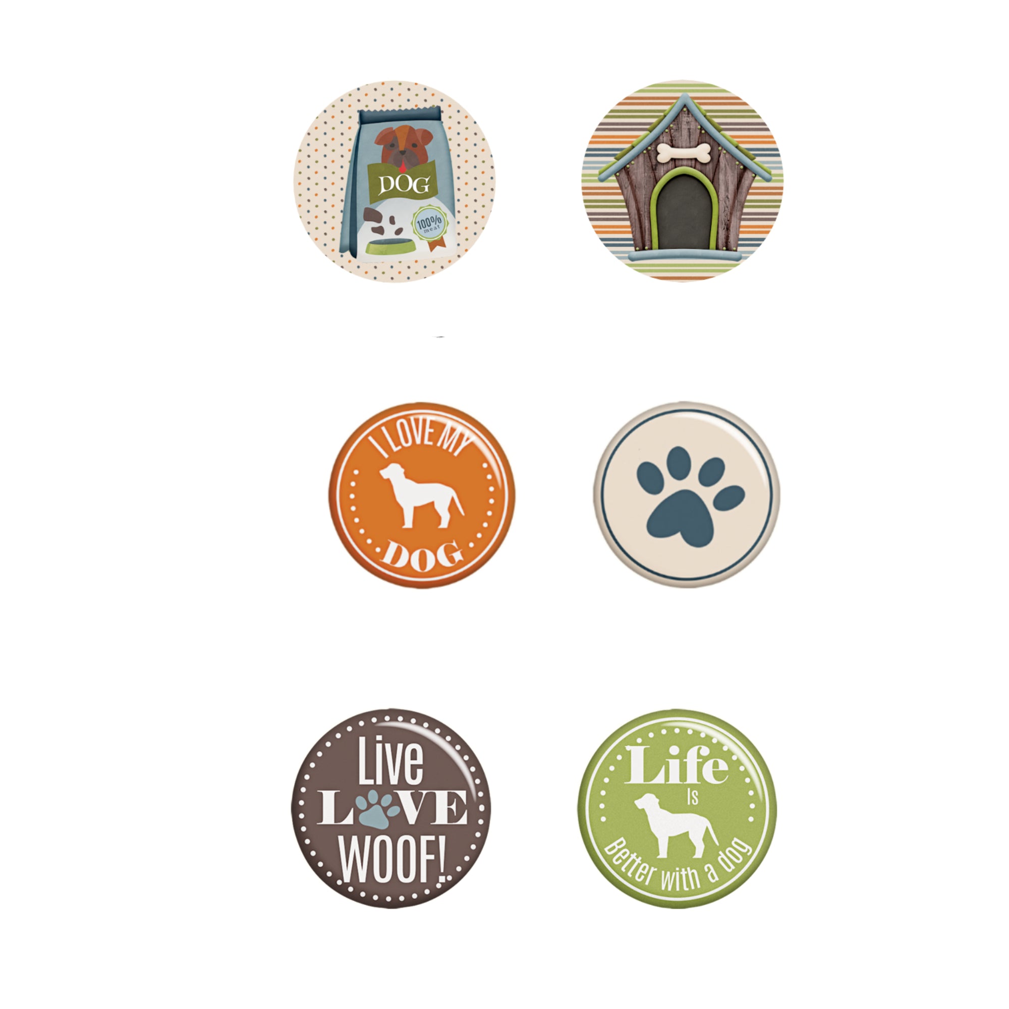 Dog Lover Collection Button Bubbles 1" Self-Adhesive Scrapbook Embellishments by MH Flair & More