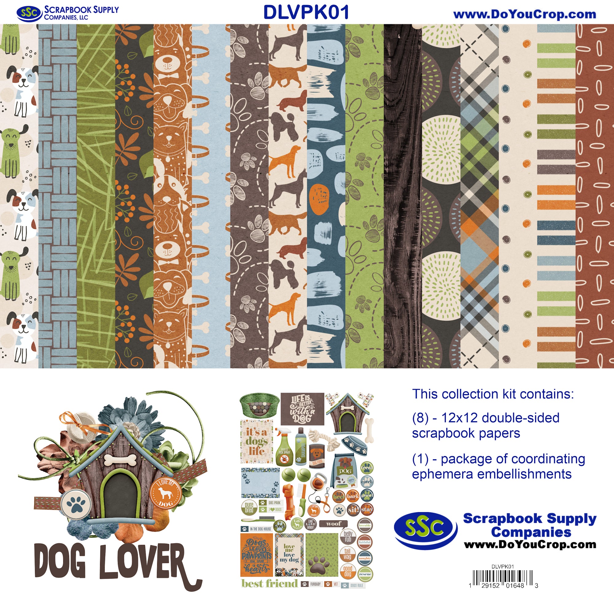Dog Lover 12 x 12 Scrapbook Paper & Embellishment Kit by SSC Designs