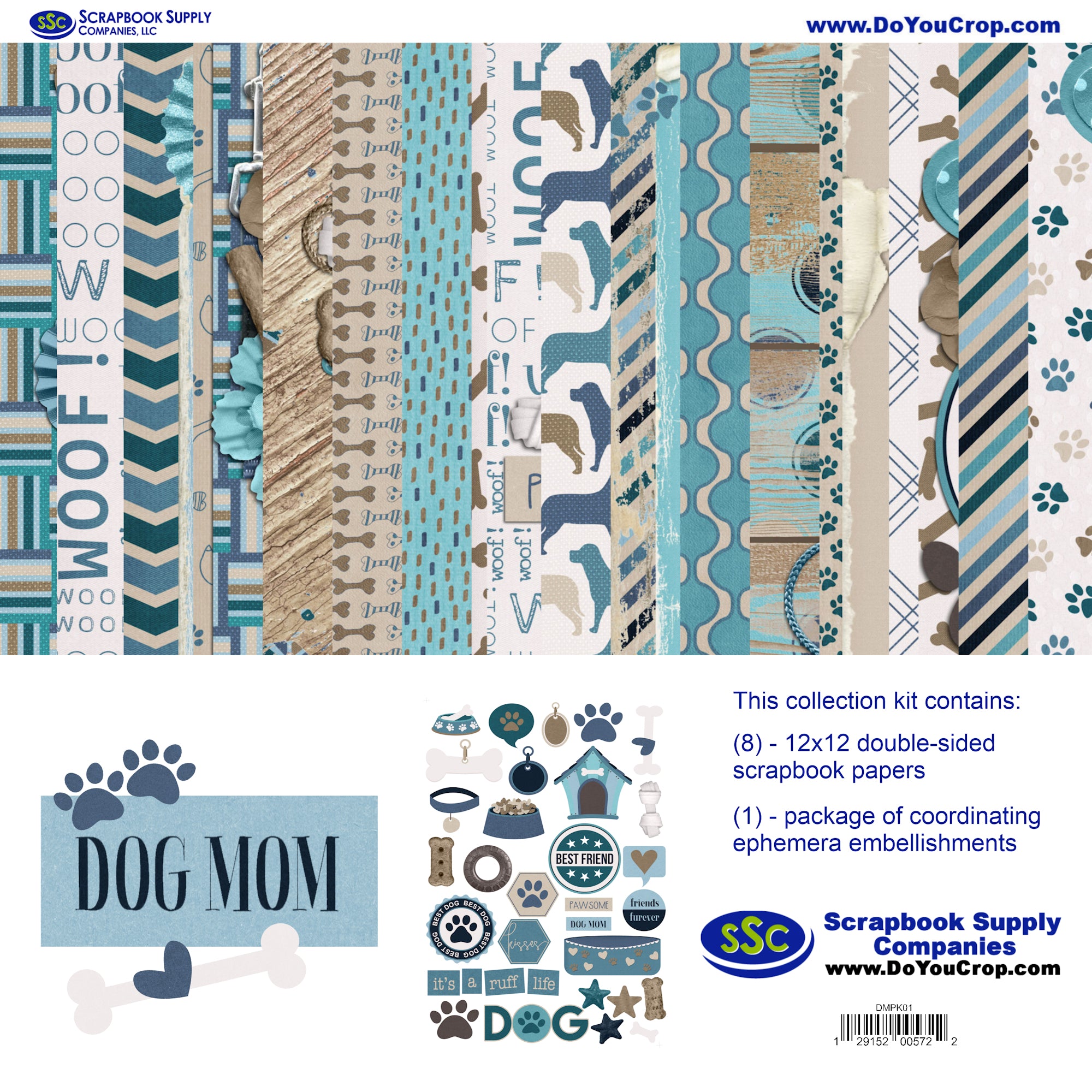 Dog Mom 12 x 12 Scrapbook Paper & Embellishment Kit by SSC Designs