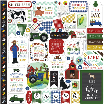 Down On The Farm Collection 12 x 12 Scrapbook Sticker Sheet by Echo Park Paper