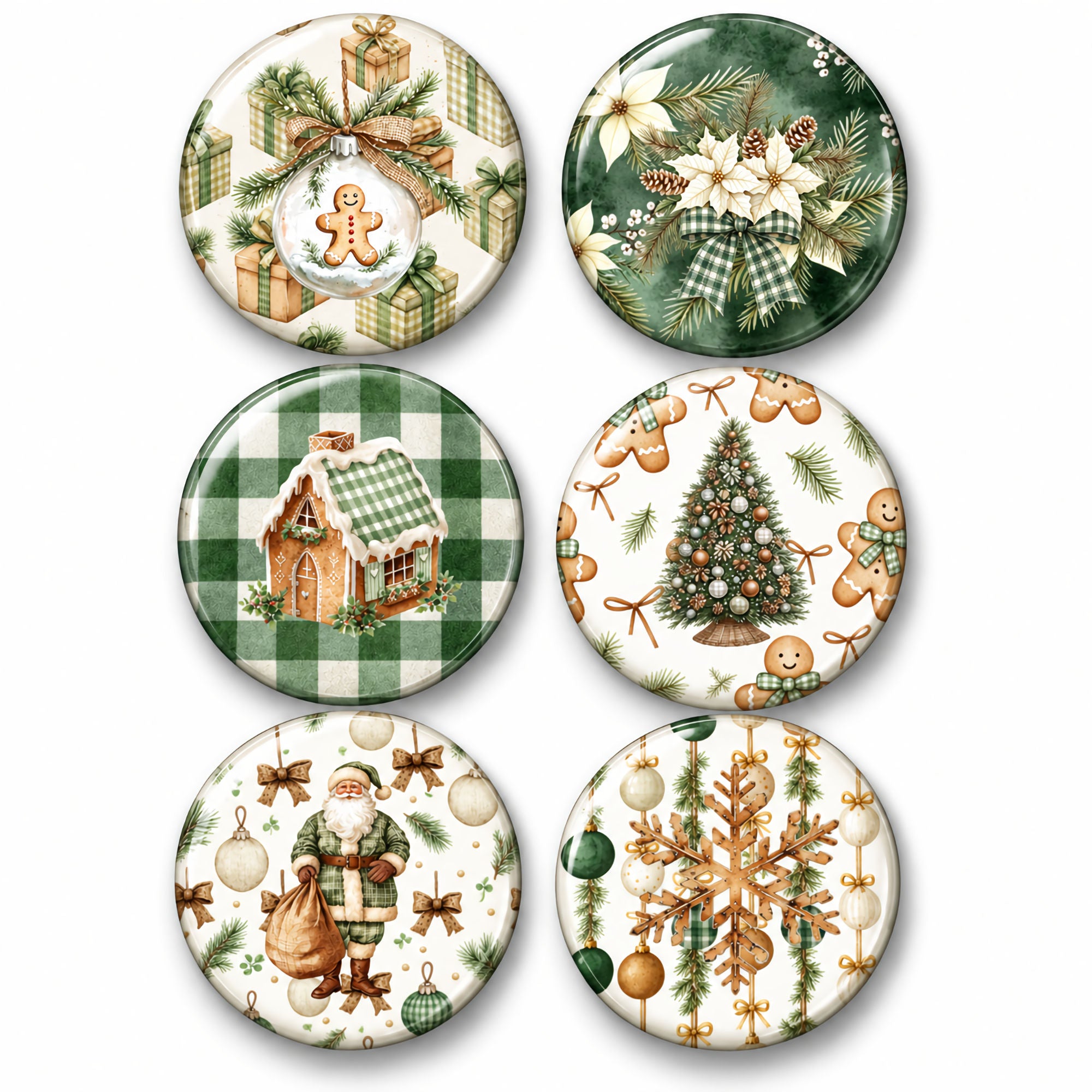 Evergreen Christmas Collection Button Bubbles 1" Self-Adhesive Scrapbook Embellishments by MH Flair & More