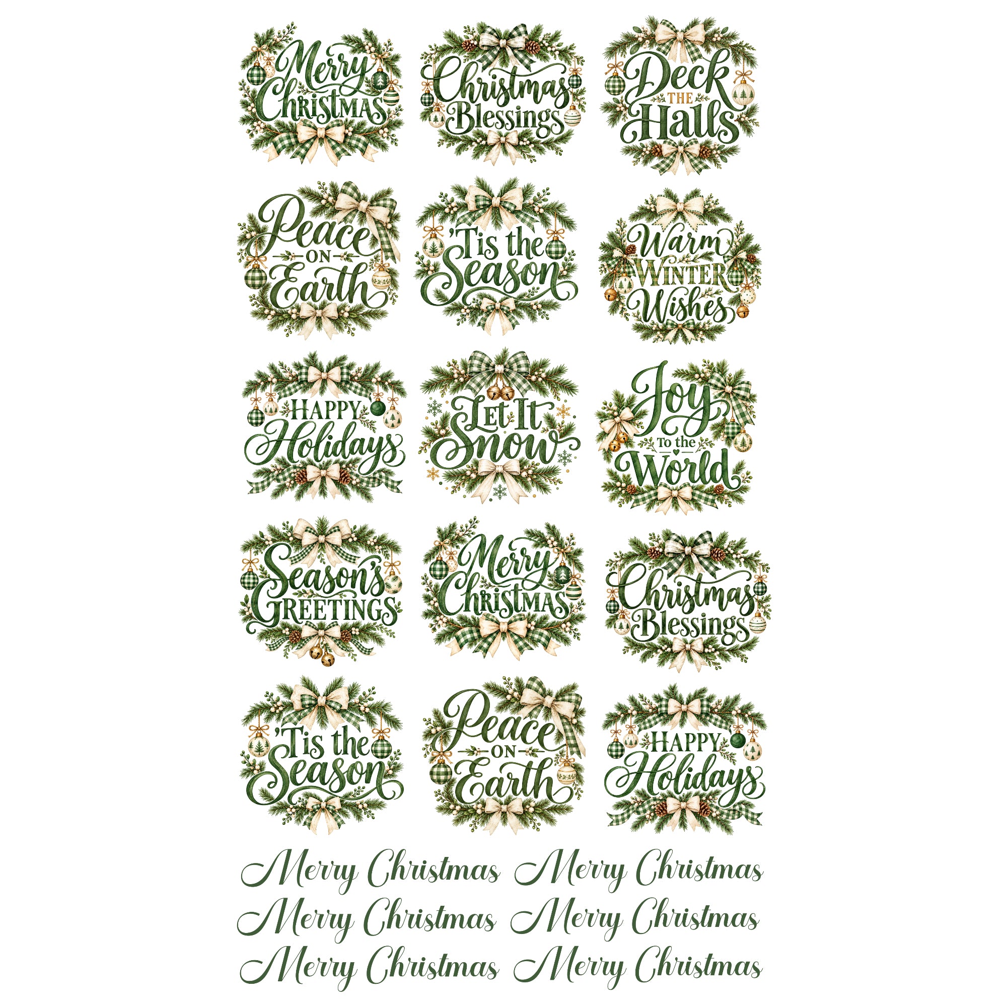 Evergreen Christmas Collection 14 x 8 Greetings Cardstock Scrapbook Sticker Sheet by SSC Designs