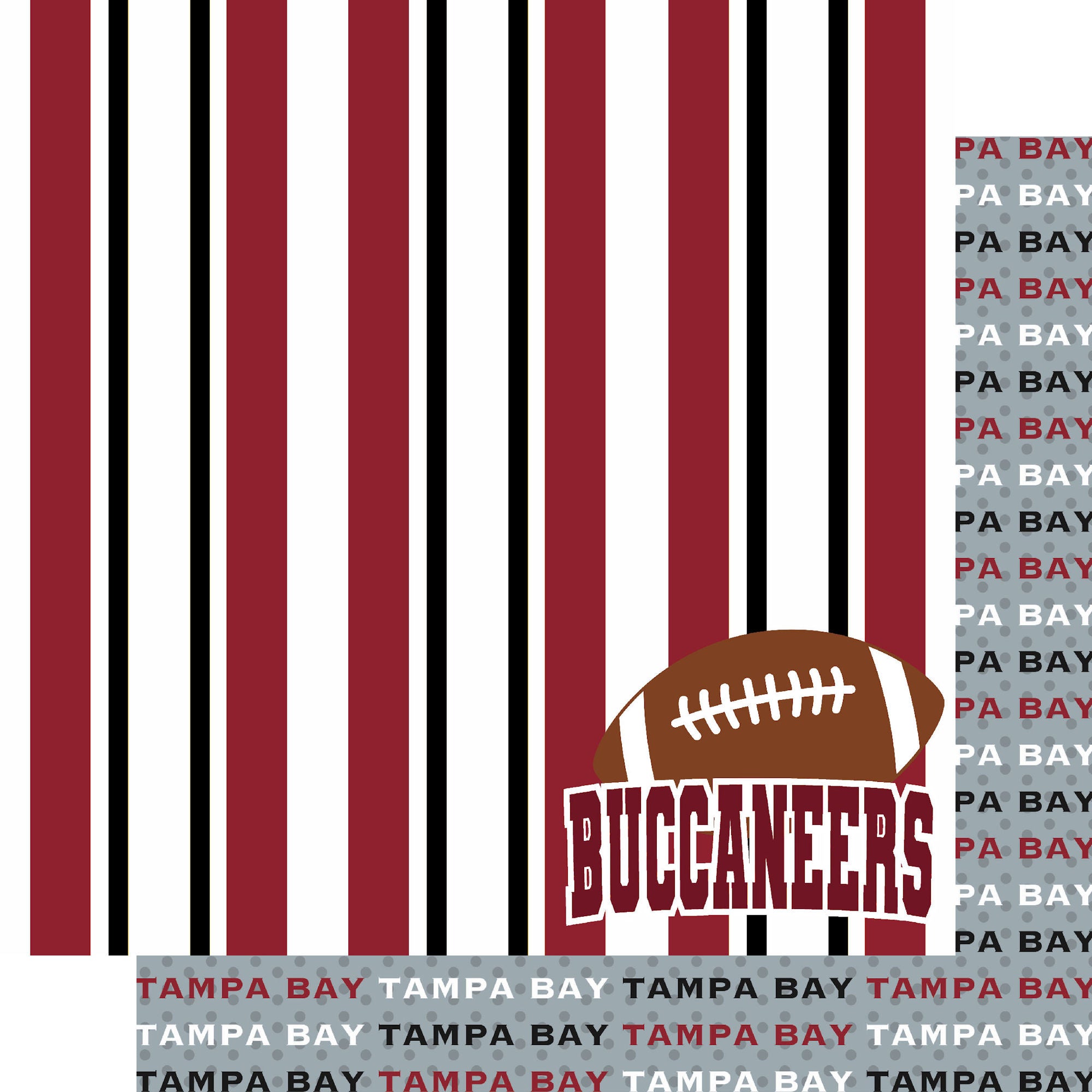 Football Season Collection Buccaneers Sporty Stripes 12 x 12 Double-Sided Scrapbook Paper by SSC Designs