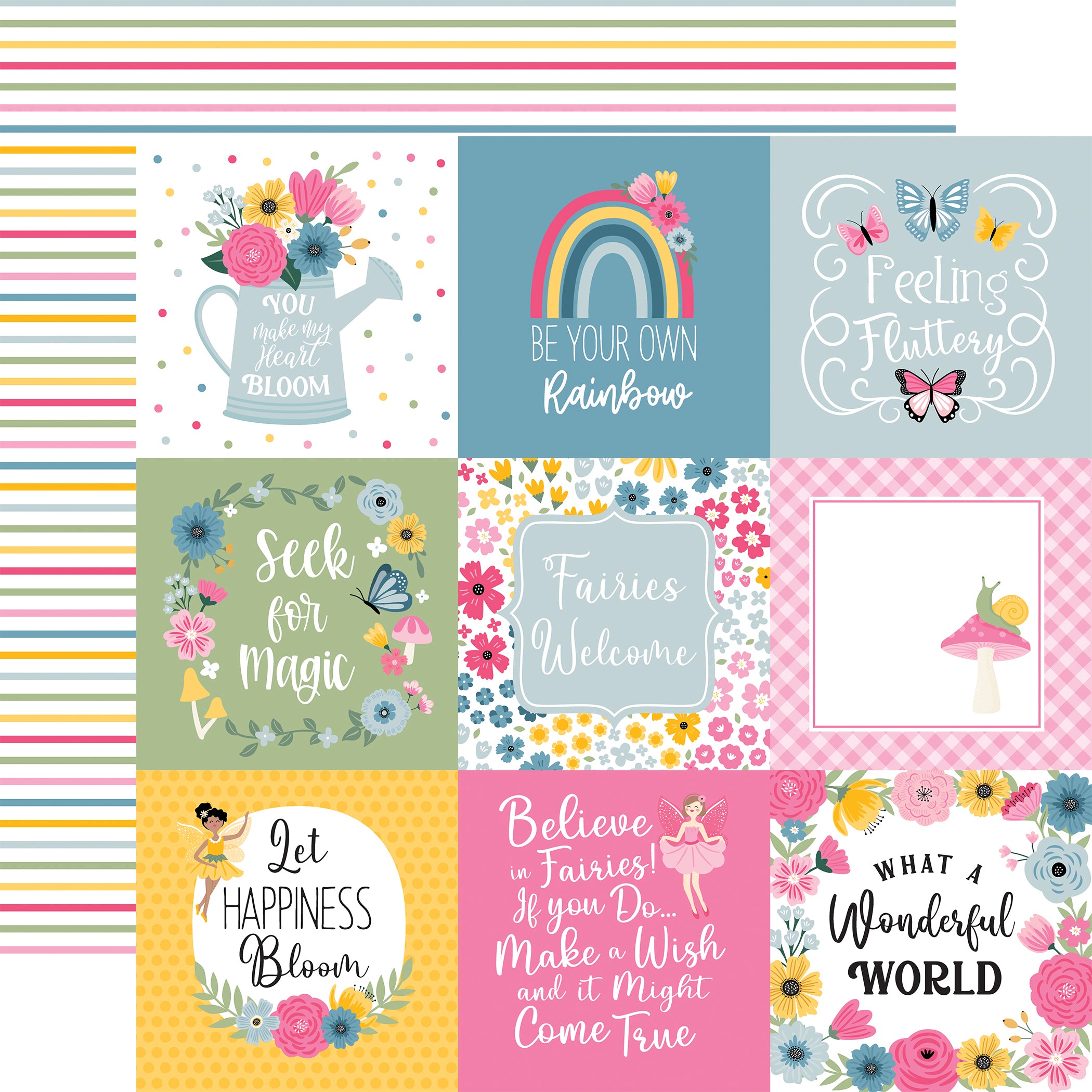 Fairy Garden Collection 4x4 Journaling Cards 12 x 12 Double-Sided Scrapbook Paper by Echo Park Paper