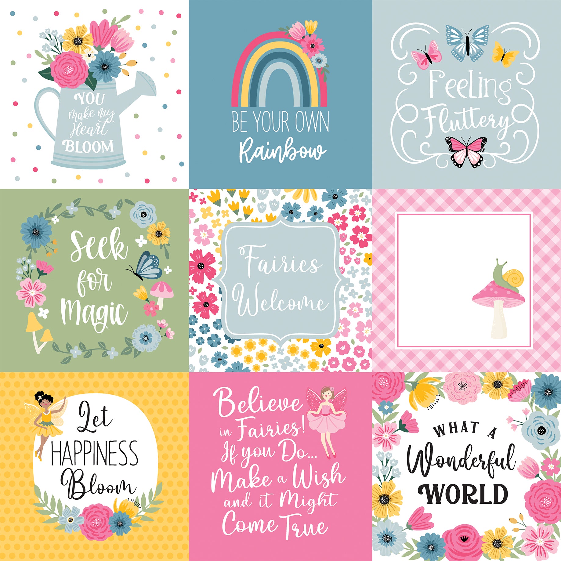 Fairy Garden Collection 4x4 Journaling Cards 12 x 12 Double-Sided Scrapbook Paper by Echo Park Paper