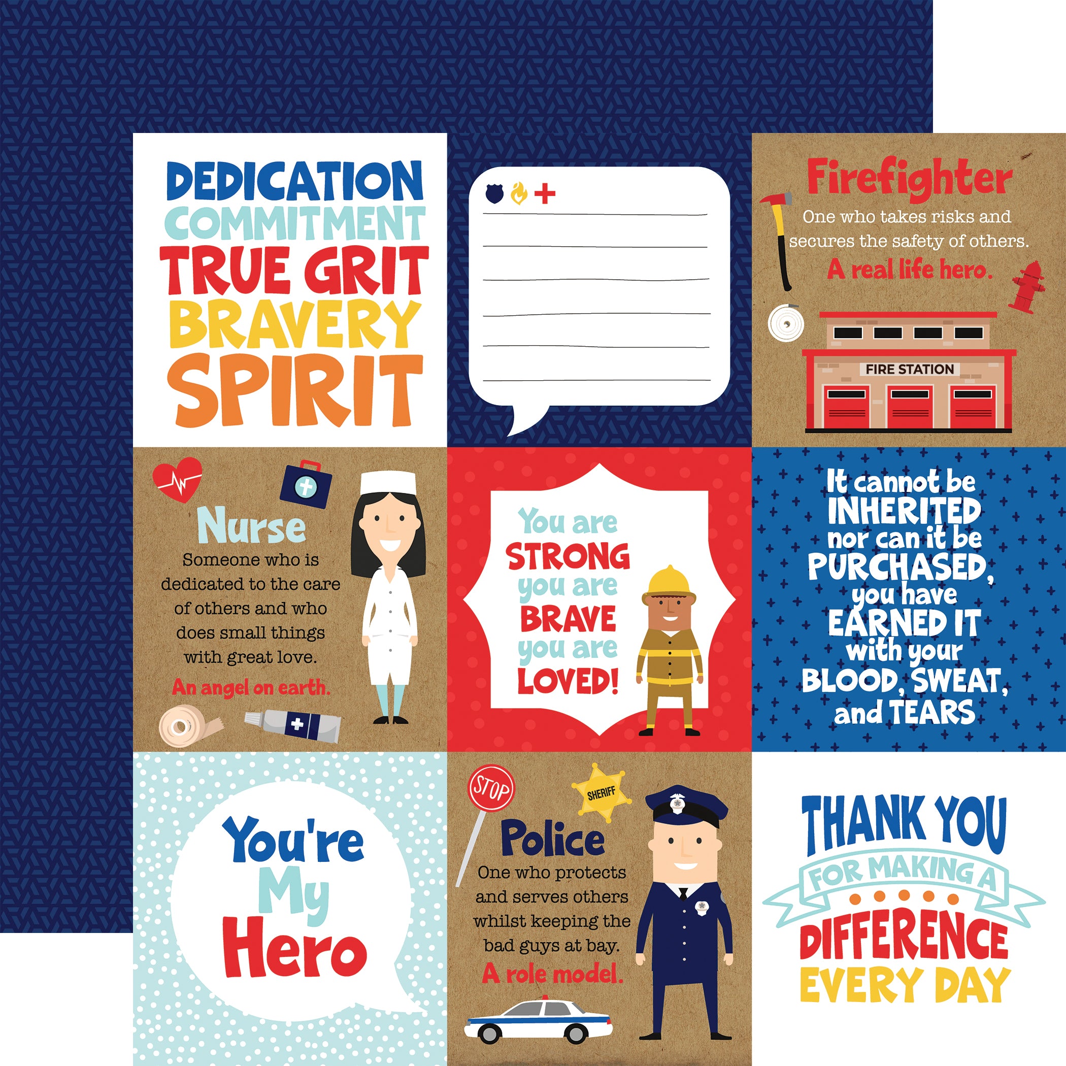 First Responder Collection 13-Piece Collection Kit by Echo Park Paper-12 Papers, 1 Sticker