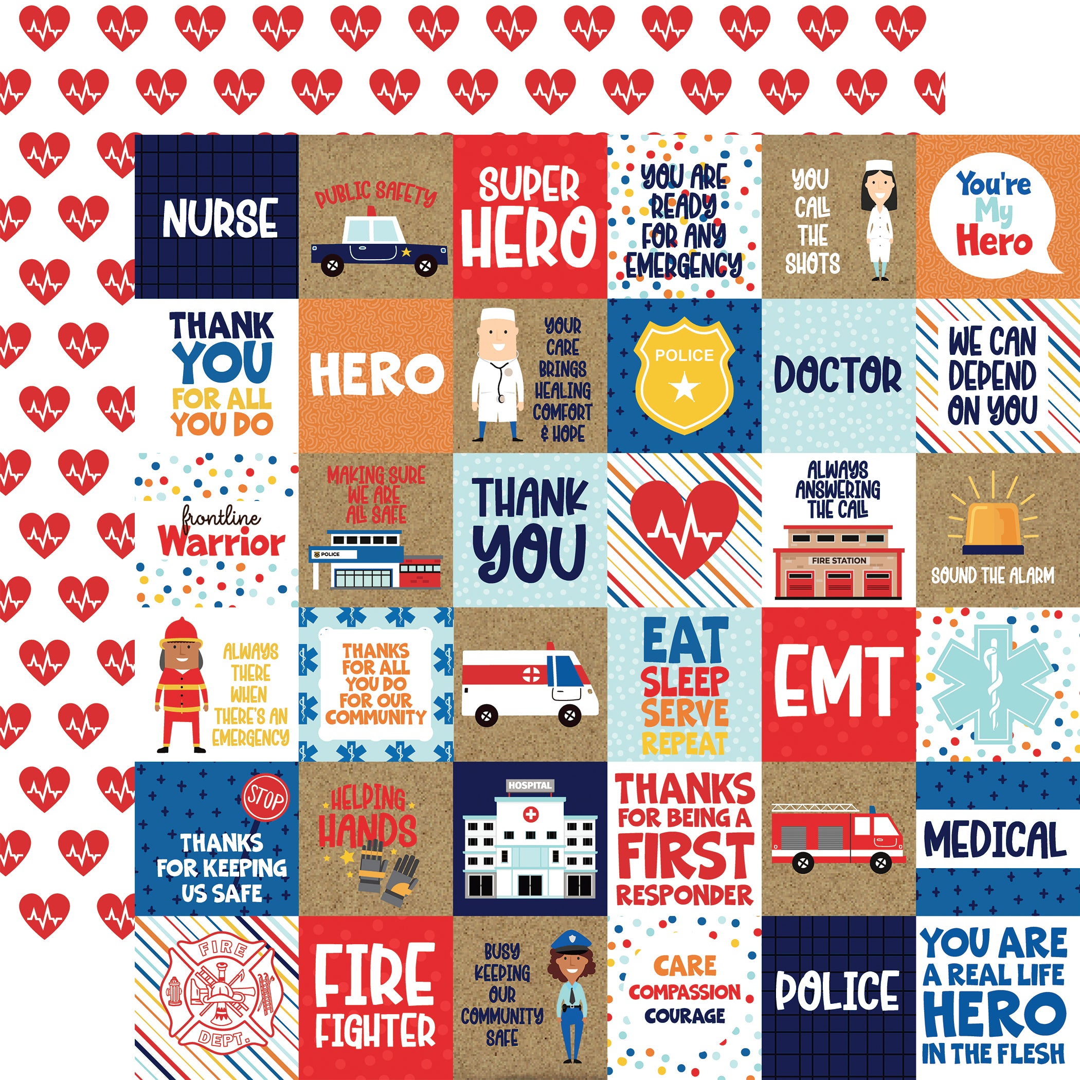 First Responder Collection 13-Piece Collection Kit by Echo Park Paper-12 Papers, 1 Sticker